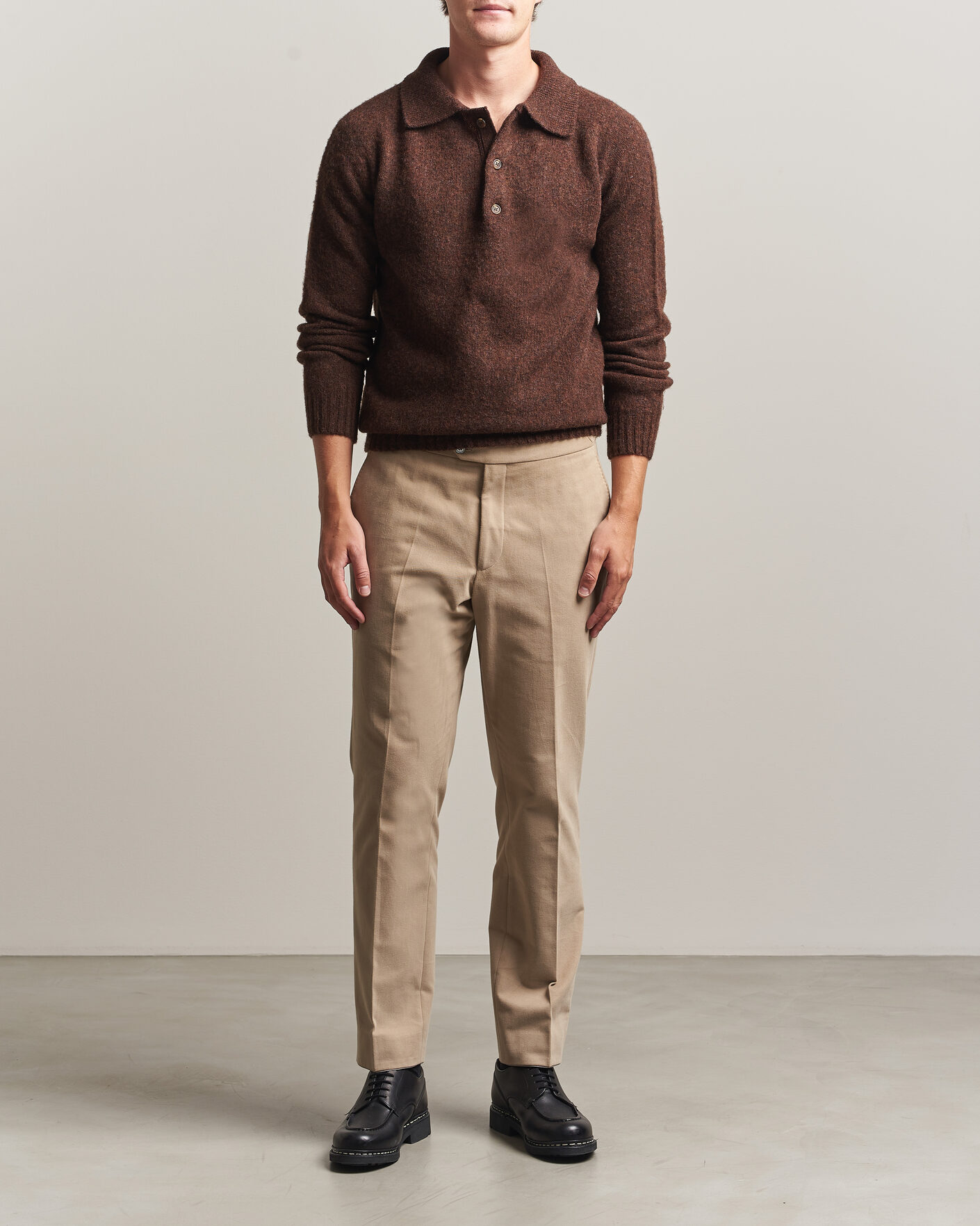 Men | Sweaters & Knitwear | Harley Of Scotland | Brushed Supersoft Lambswool Polo Marron