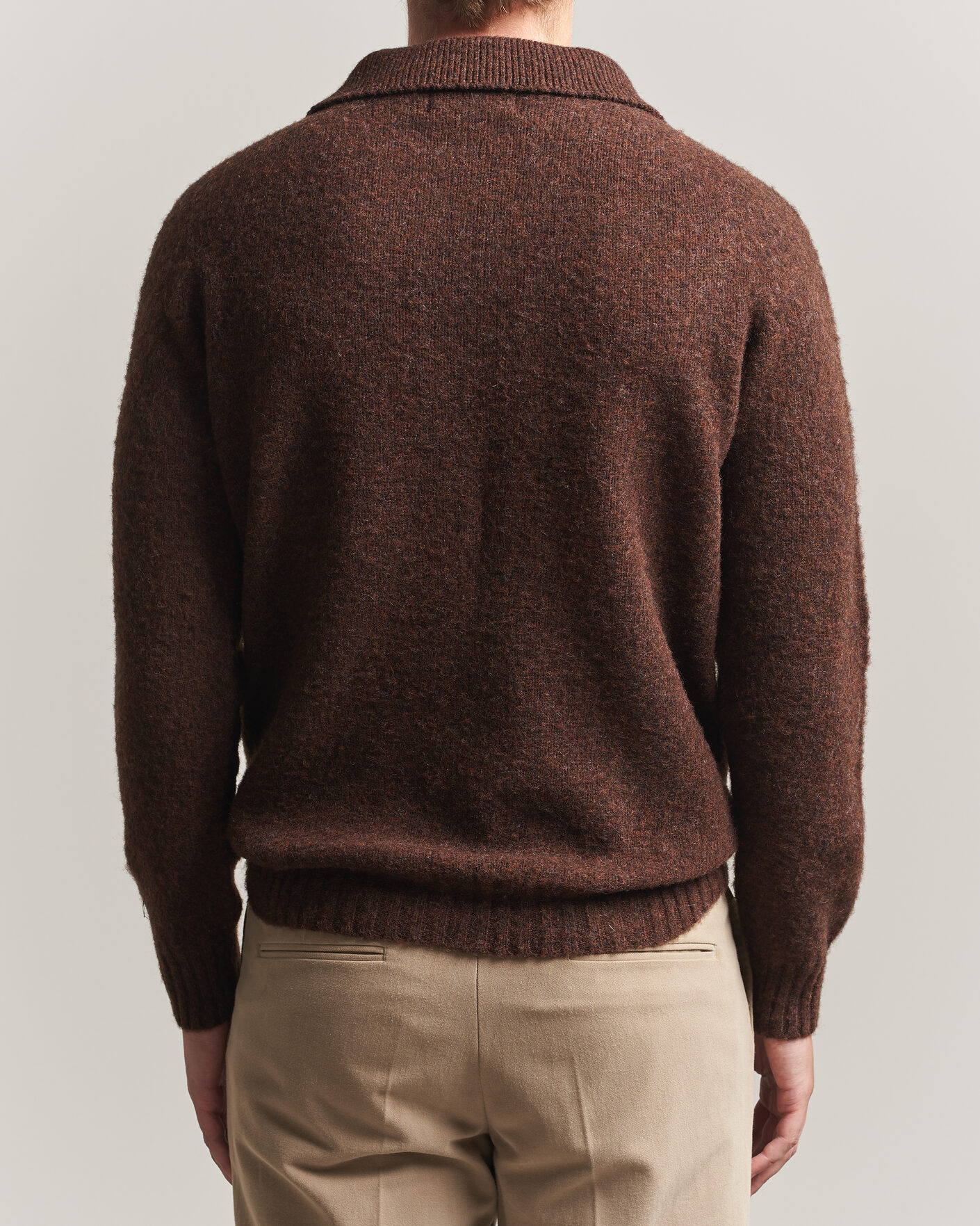 Men | Sweaters & Knitwear | Harley Of Scotland | Brushed Supersoft Lambswool Polo Marron