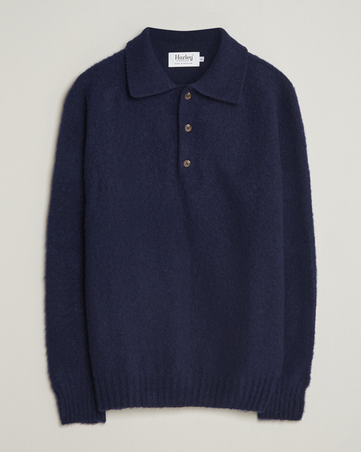 Men | Sweaters & Knitwear | Harley Of Scotland | Brushed Supersoft Lambswool Polo Navy