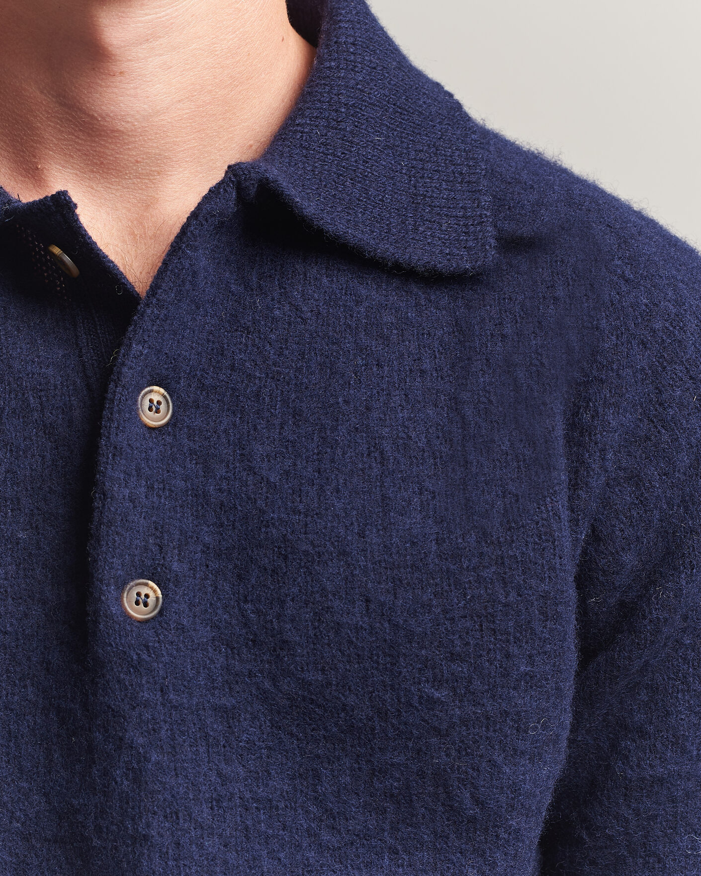 Men | Sweaters & Knitwear | Harley Of Scotland | Brushed Supersoft Lambswool Polo Navy