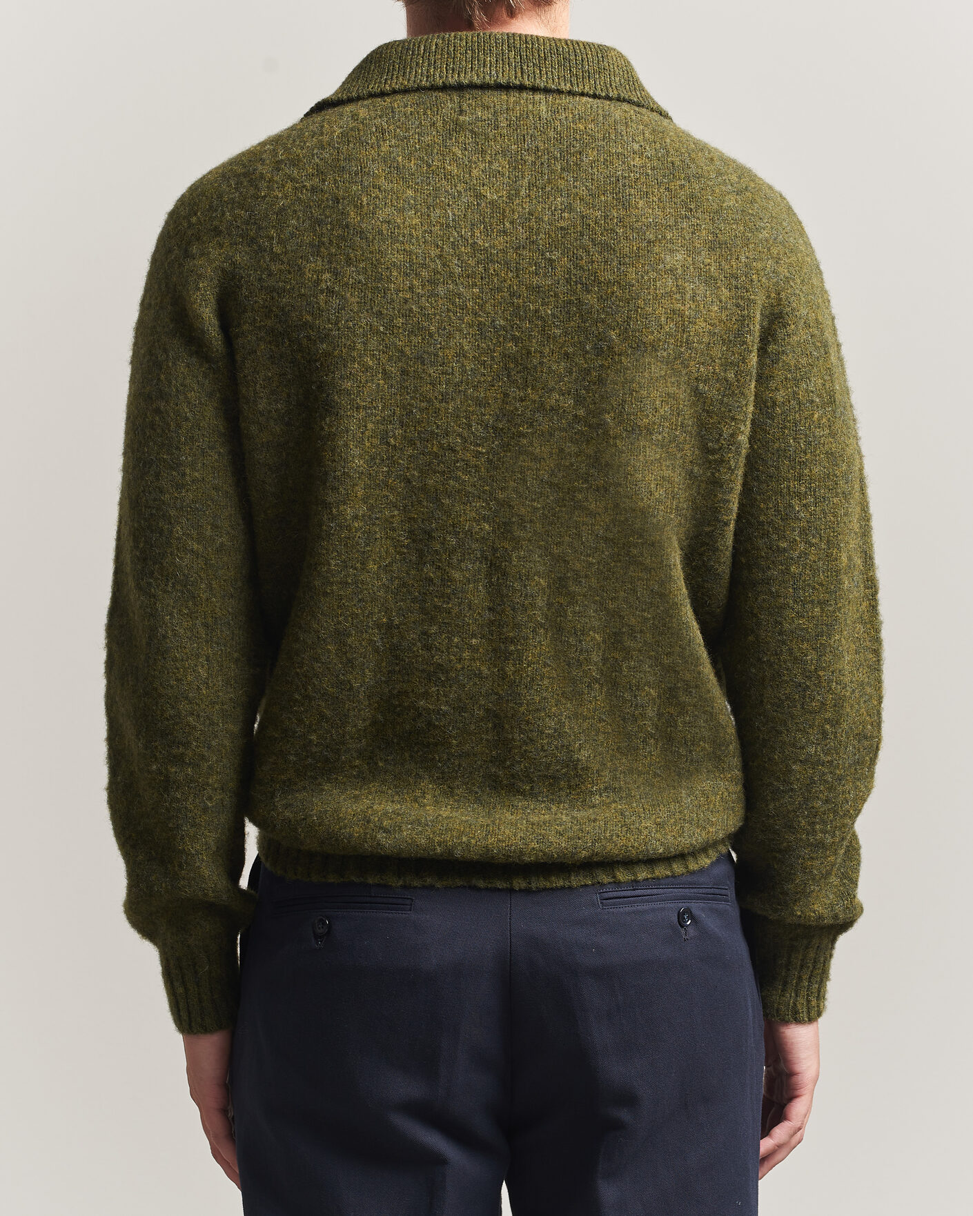 Men | Sweaters & Knitwear | Harley Of Scotland | Brushed Supersoft Lambswool Polo Scots Pine