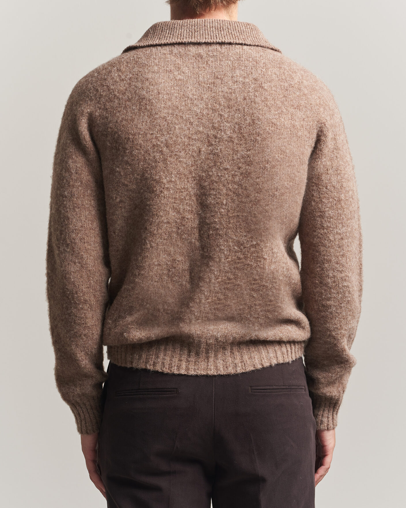 Men | Sweaters & Knitwear | Harley Of Scotland | Brushed Supersoft Lambswool Polo Tundra
