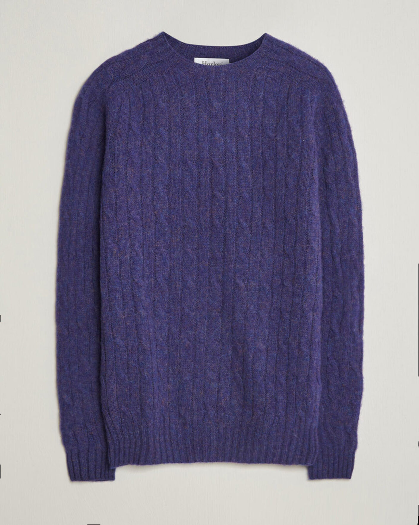 Men | Sweaters & Knitwear | Harley Of Scotland | Brushed Supersoft Lambswool Cable Iris
