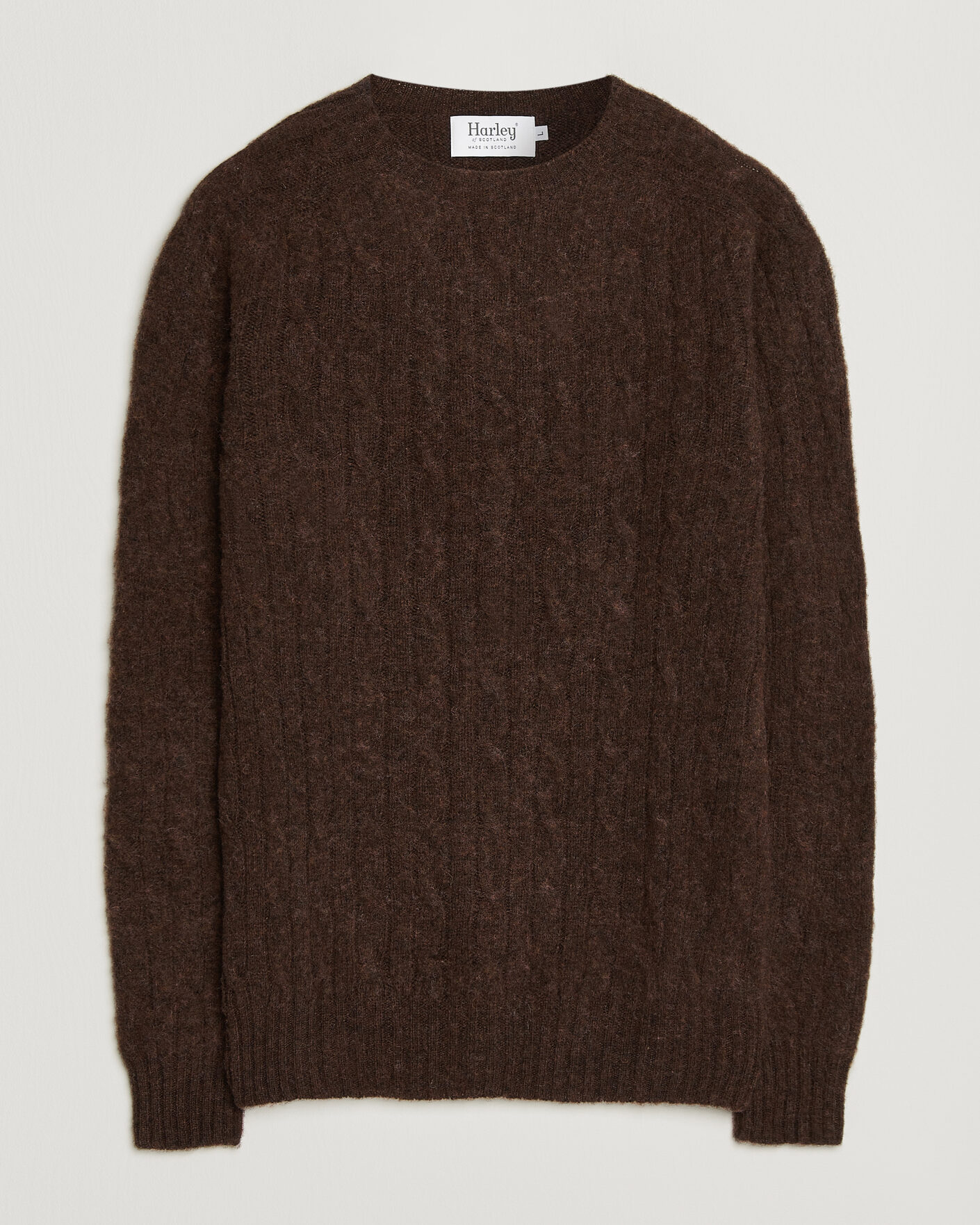 Men | Sweaters & Knitwear | Harley Of Scotland | Brushed Supersoft Lambswool Cable Marron