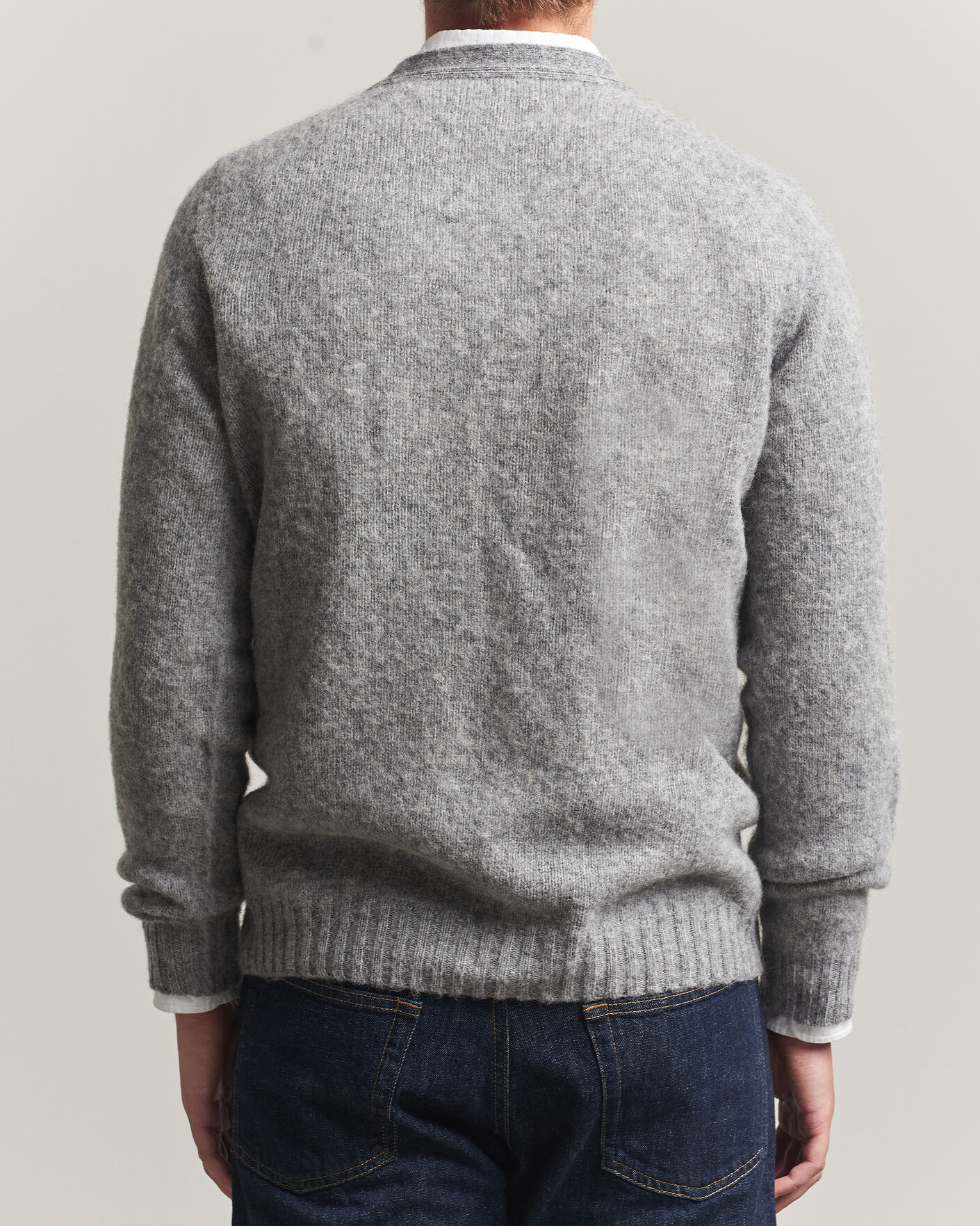 Men | Sweaters & Knitwear | Harley Of Scotland | Brushed Supersoft Lambswool Cardigan Mid Grey