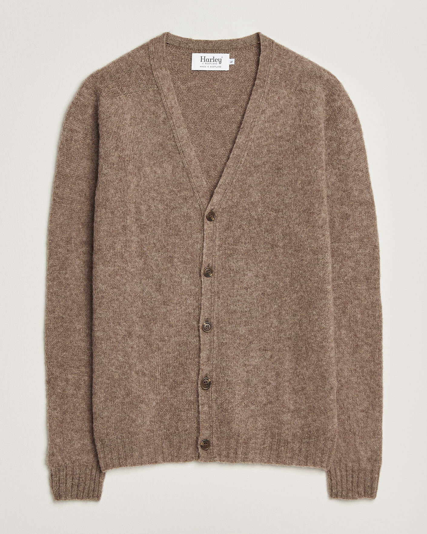 Men | Sweaters & Knitwear | Harley Of Scotland | Brushed Supersoft Lambswool Cardigan Tundra