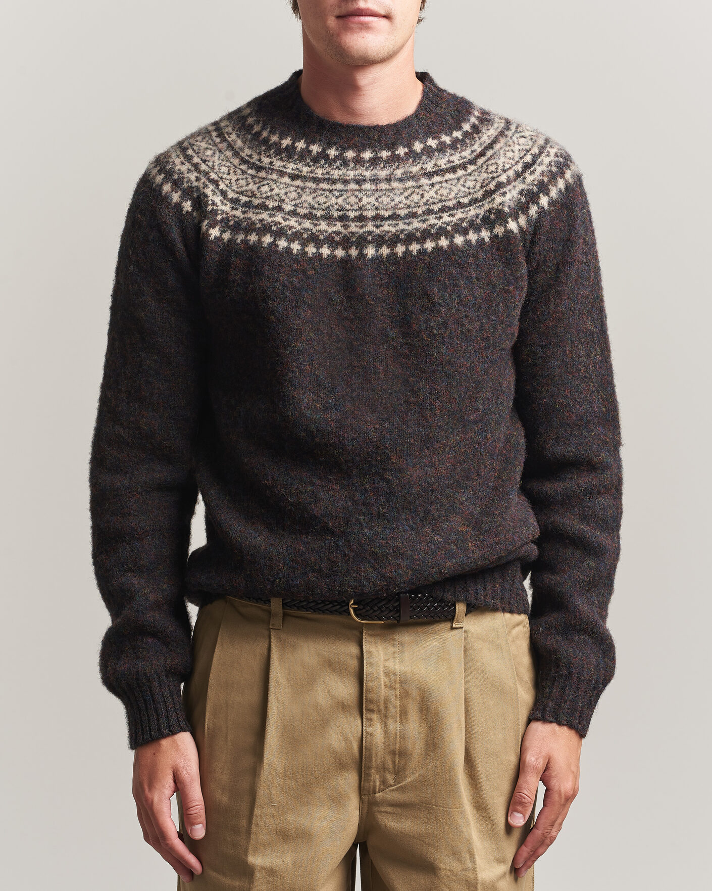 Men | Sweaters & Knitwear | Harley Of Scotland | Brushed Supersoft Lambswool Yolk Fairisle Volcano/Cameo