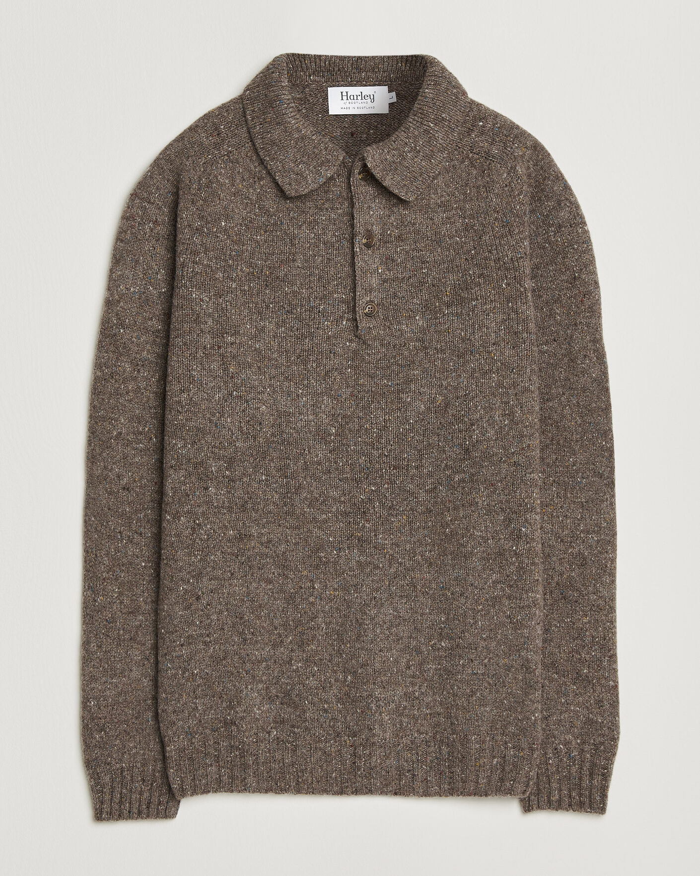 Men | Sweaters & Knitwear | Harley Of Scotland | Donegal Wool Polo Brown