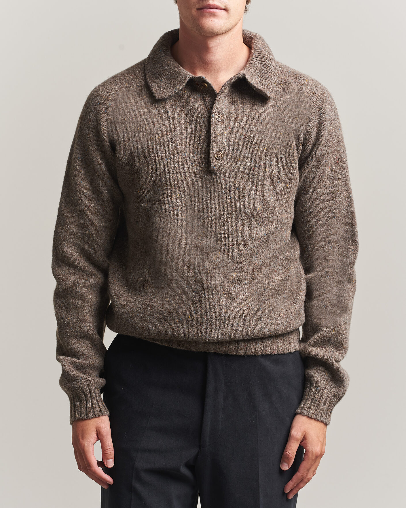 Men | Sweaters & Knitwear | Harley Of Scotland | Donegal Wool Polo Brown