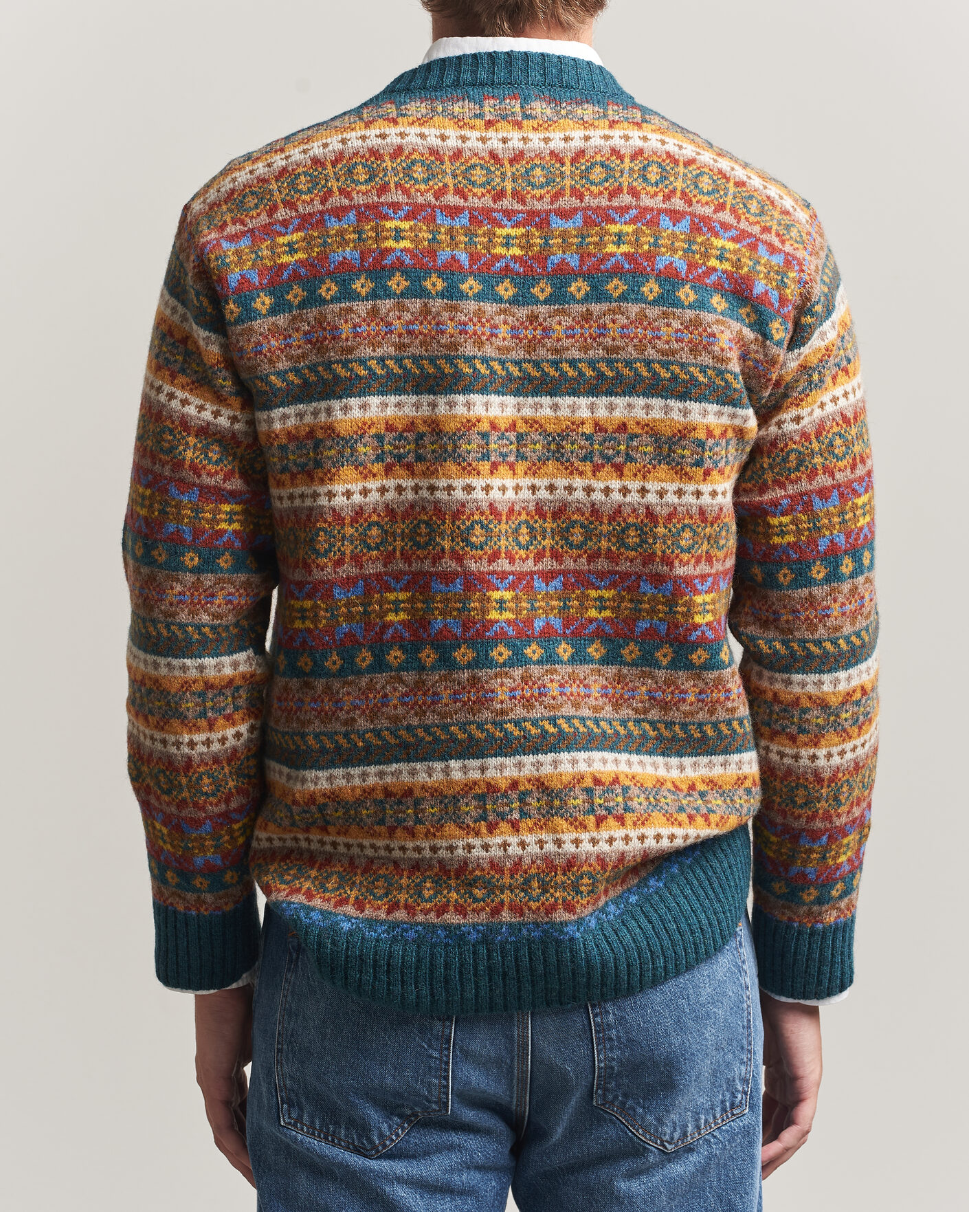 Men | Sweaters & Knitwear | Harley Of Scotland | Supersoft 2ply Lambswool Fairisle Crew Tempest