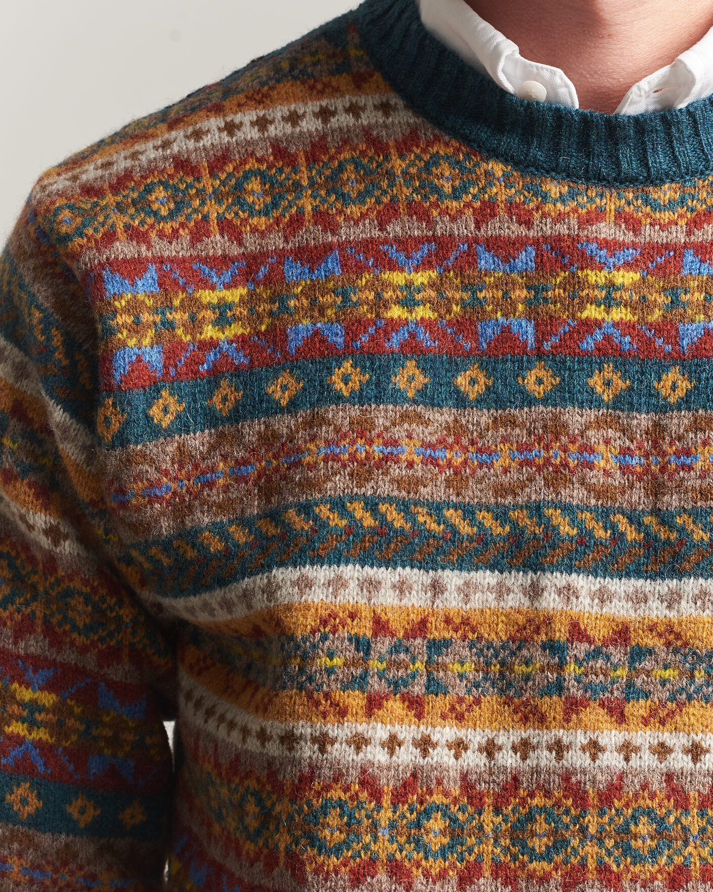 Men | Sweaters & Knitwear | Harley Of Scotland | Supersoft 2ply Lambswool Fairisle Crew Tempest