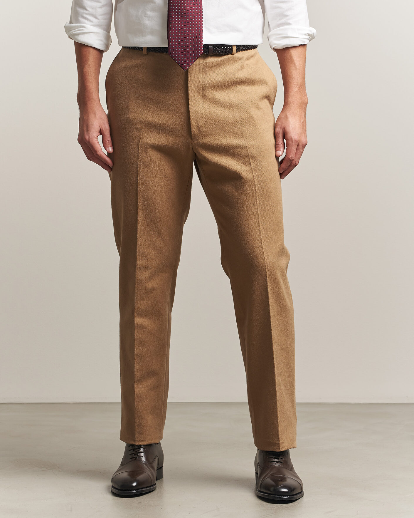 Men | Trousers | Kamakura Shirts | Brushed Cotton Twill Ivy Trousers Beige