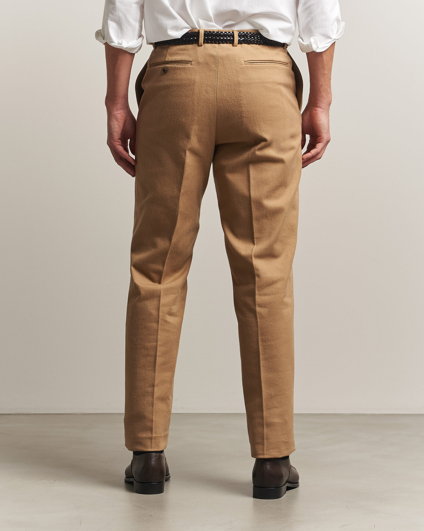 Men | Trousers | Kamakura Shirts | Brushed Cotton Twill Ivy Trousers Beige