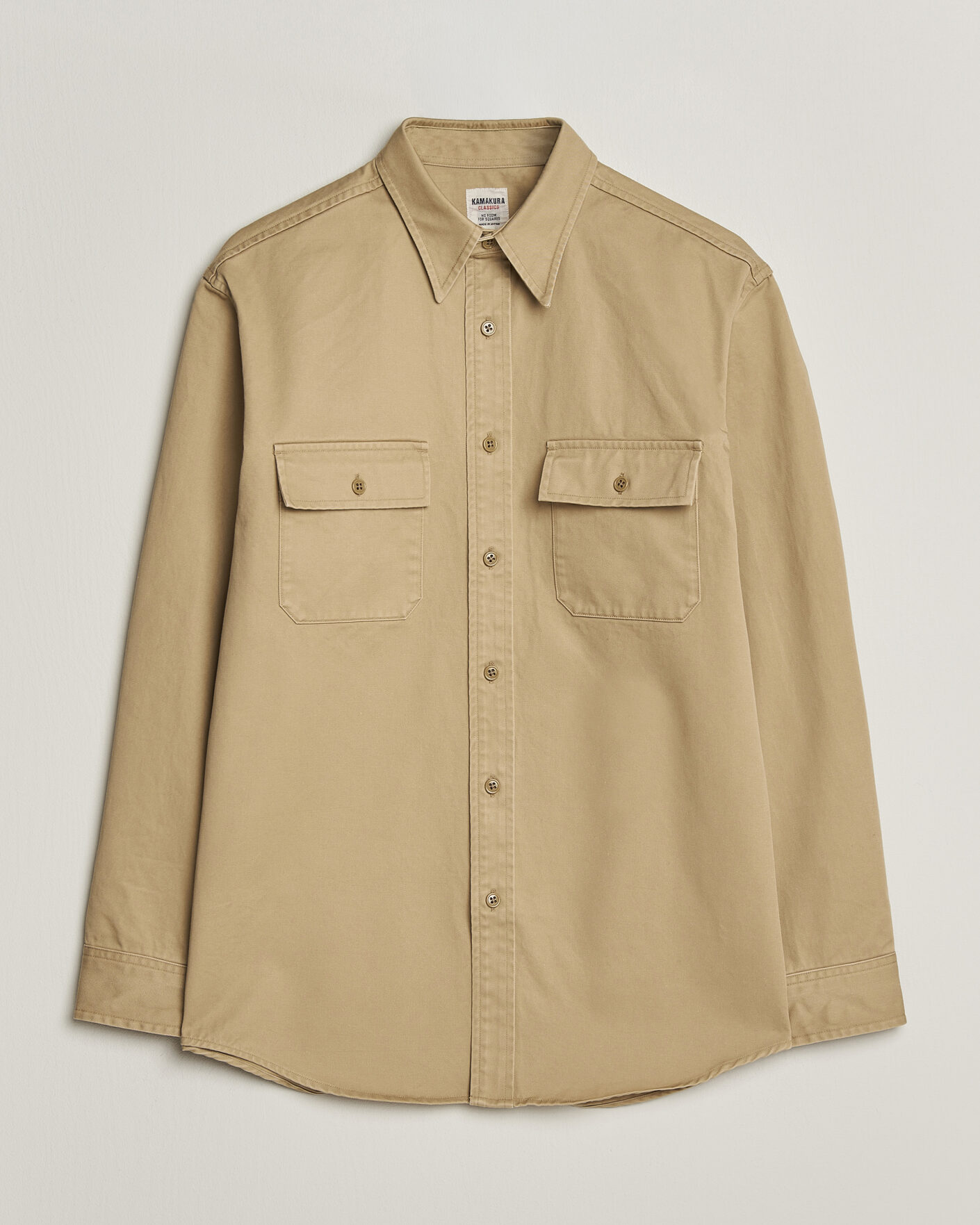 Men | Shirts | Kamakura Shirts | Cotton Twill CPO Overshirt Beige