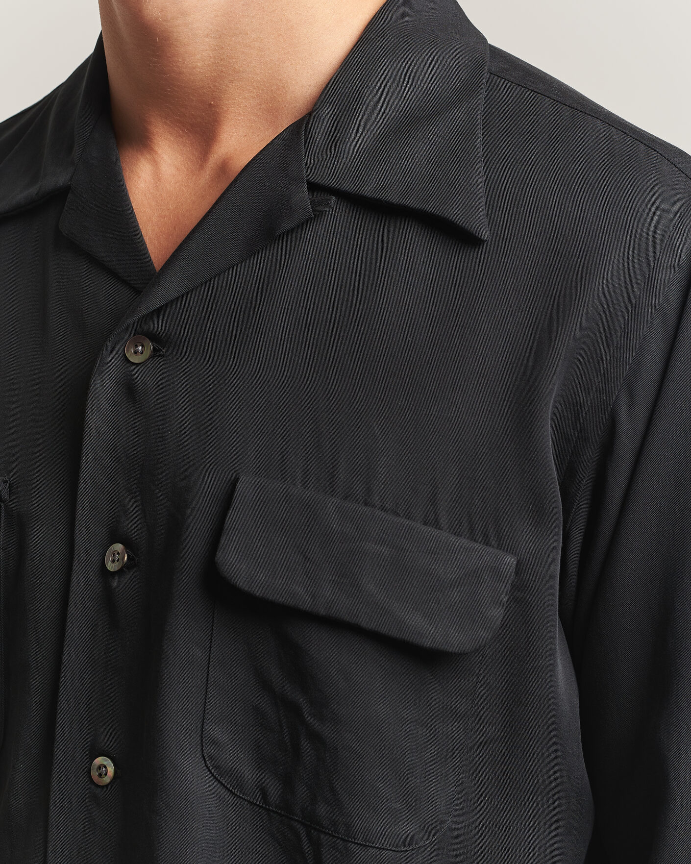 Men | Shirts | Kamakura Shirts | Vintage Open Collar Shirt Black