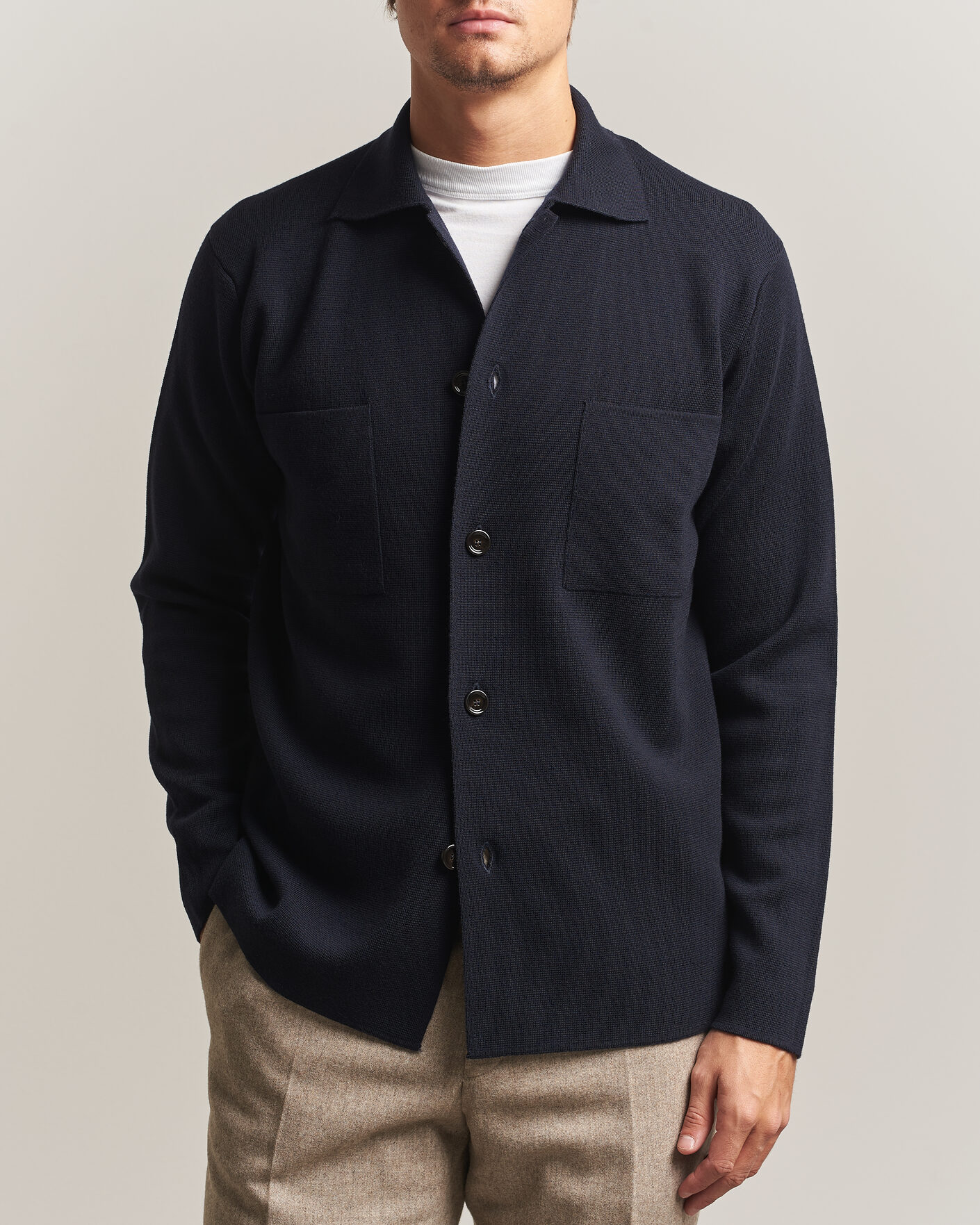 Men | Shirts | Lardini | Knitted Pocket Overshirt Navy