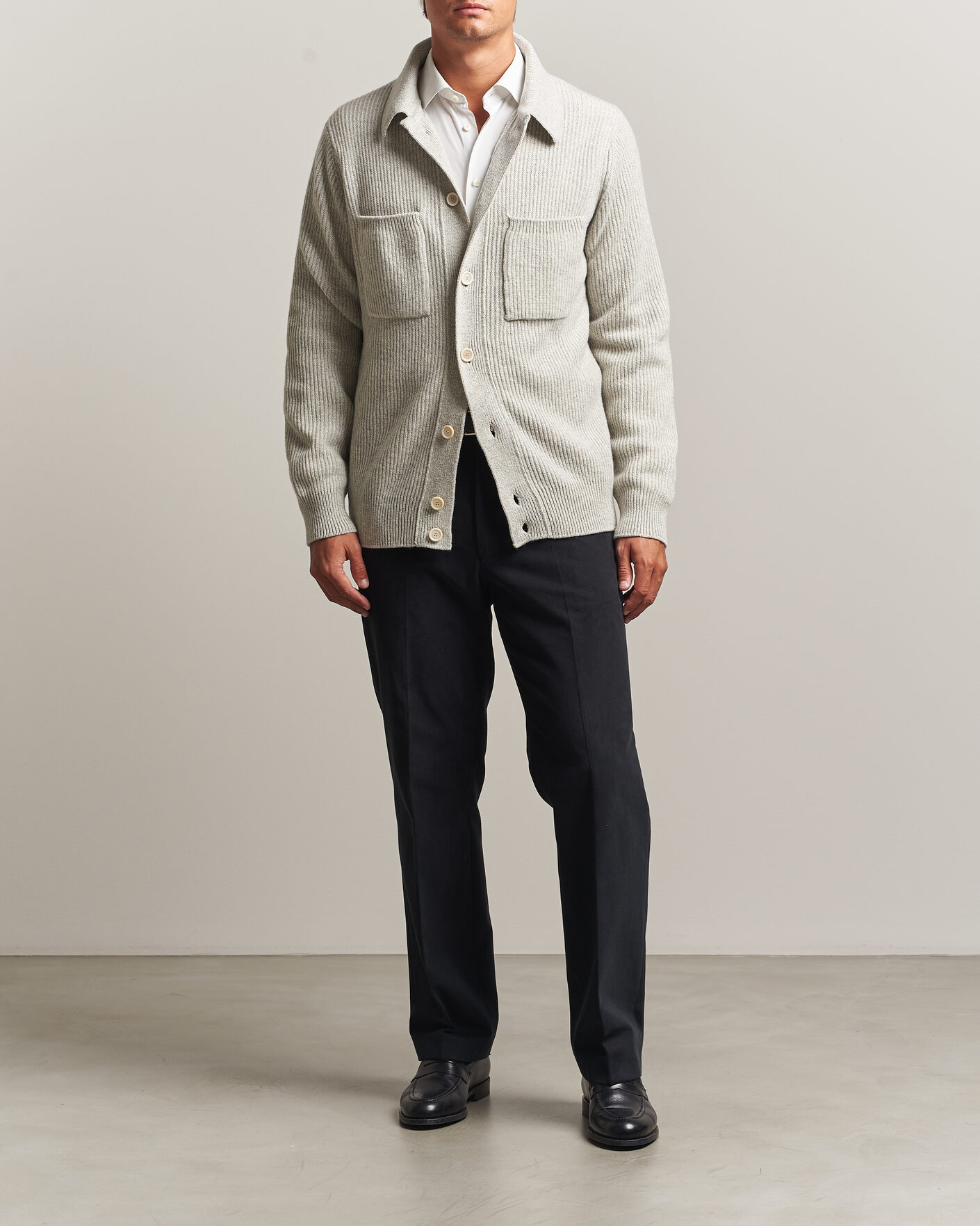 Men | Sweaters & Knitwear | Lardini | Heavy Knitted Cardigan Light Grey