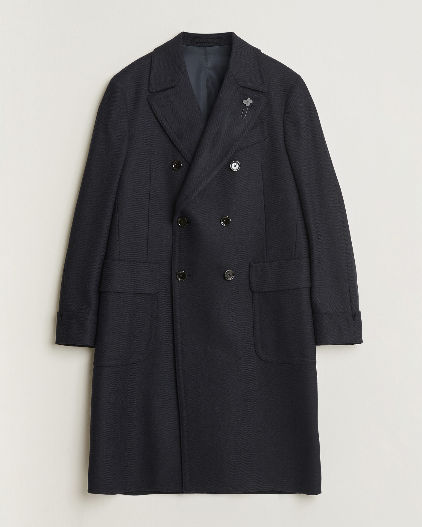 Men | Coats & Jackets | Lardini | Ulster Wool/Cashmere Tonal Herringbone Coat Navy
