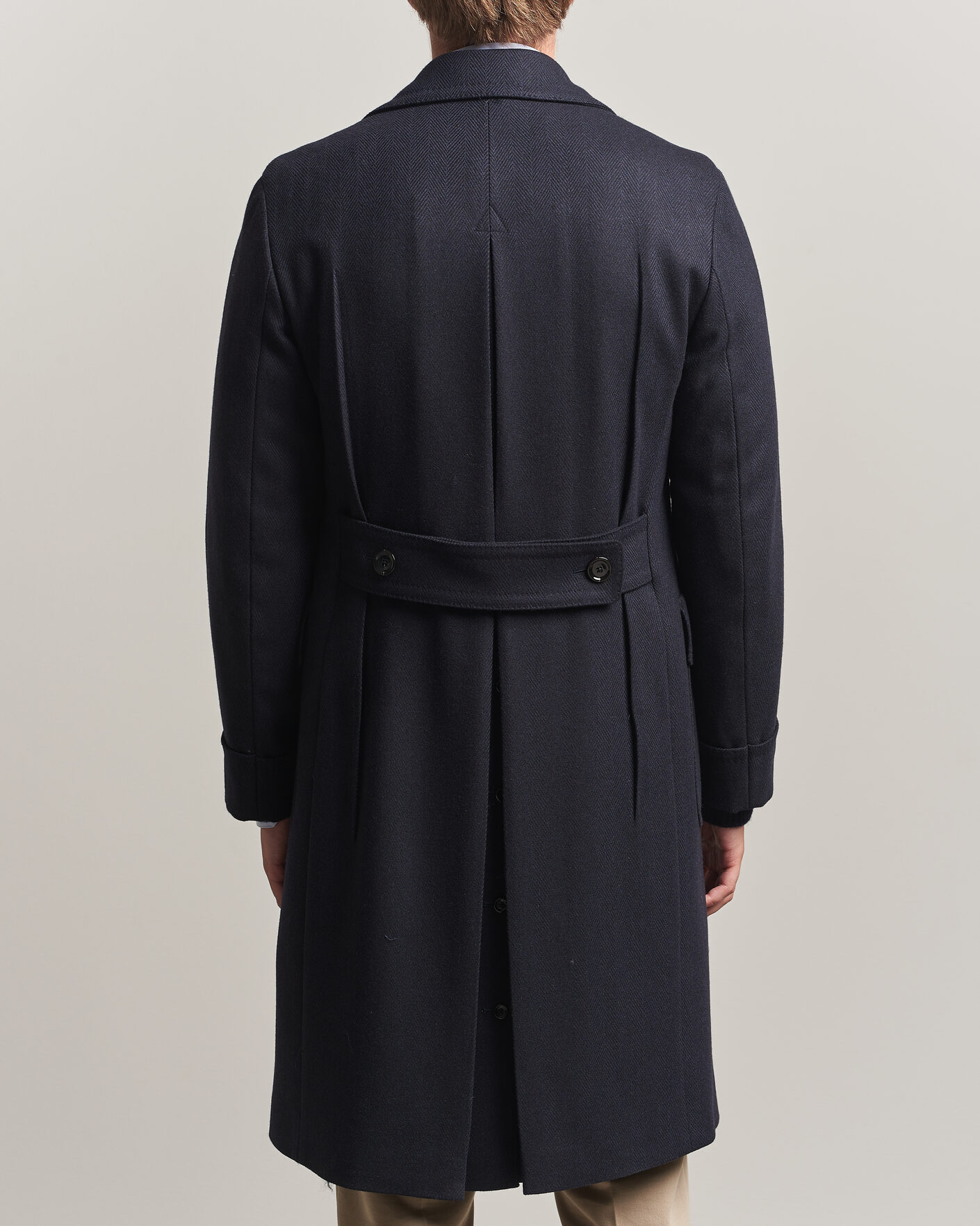 Men | Coats & Jackets | Lardini | Ulster Wool/Cashmere Tonal Herringbone Coat Navy