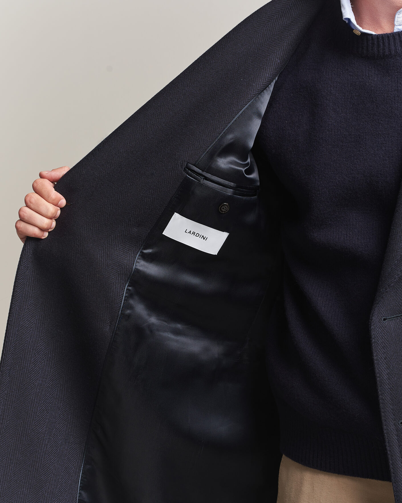 Men | Coats & Jackets | Lardini | Ulster Wool/Cashmere Tonal Herringbone Coat Navy