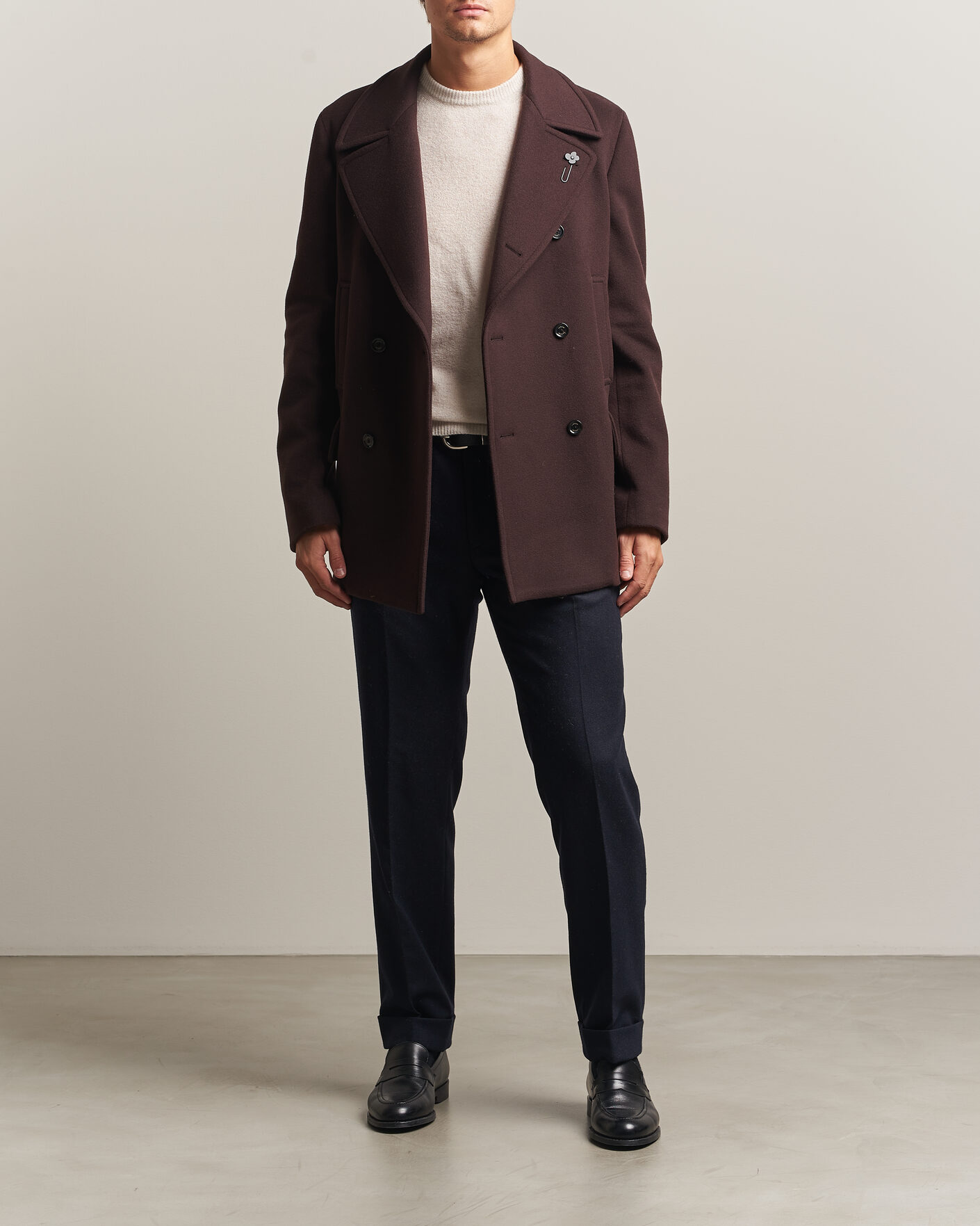 Men | Coats & Jackets | Lardini | Wool Peacoat Brown