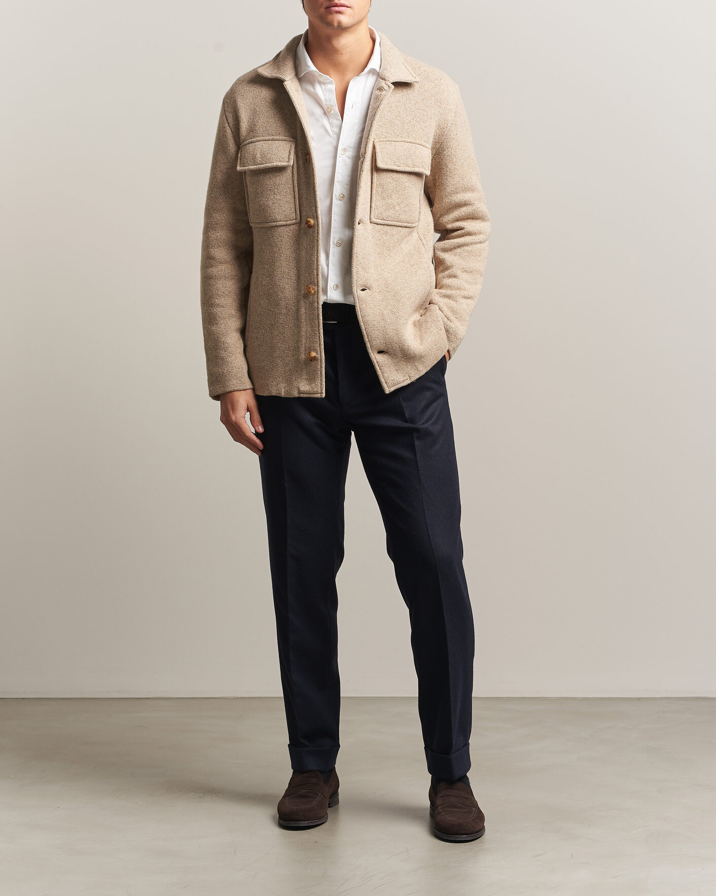 Men | Sweaters & Knitwear | Lardini | Knitted Shirt Jacket Beige