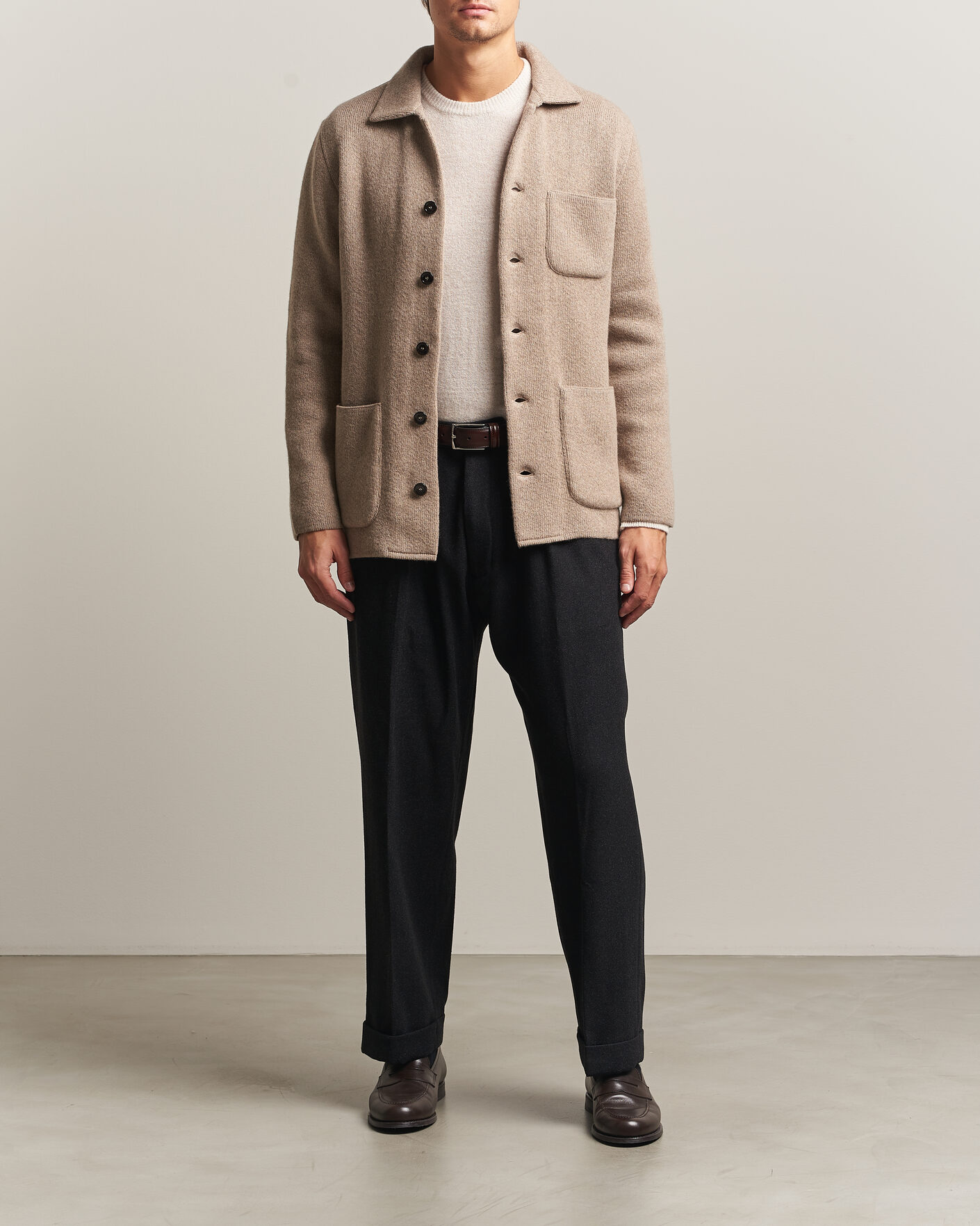 Men | Sweaters & Knitwear | Lardini | Knitted Cashmere Overshirt Light Brown