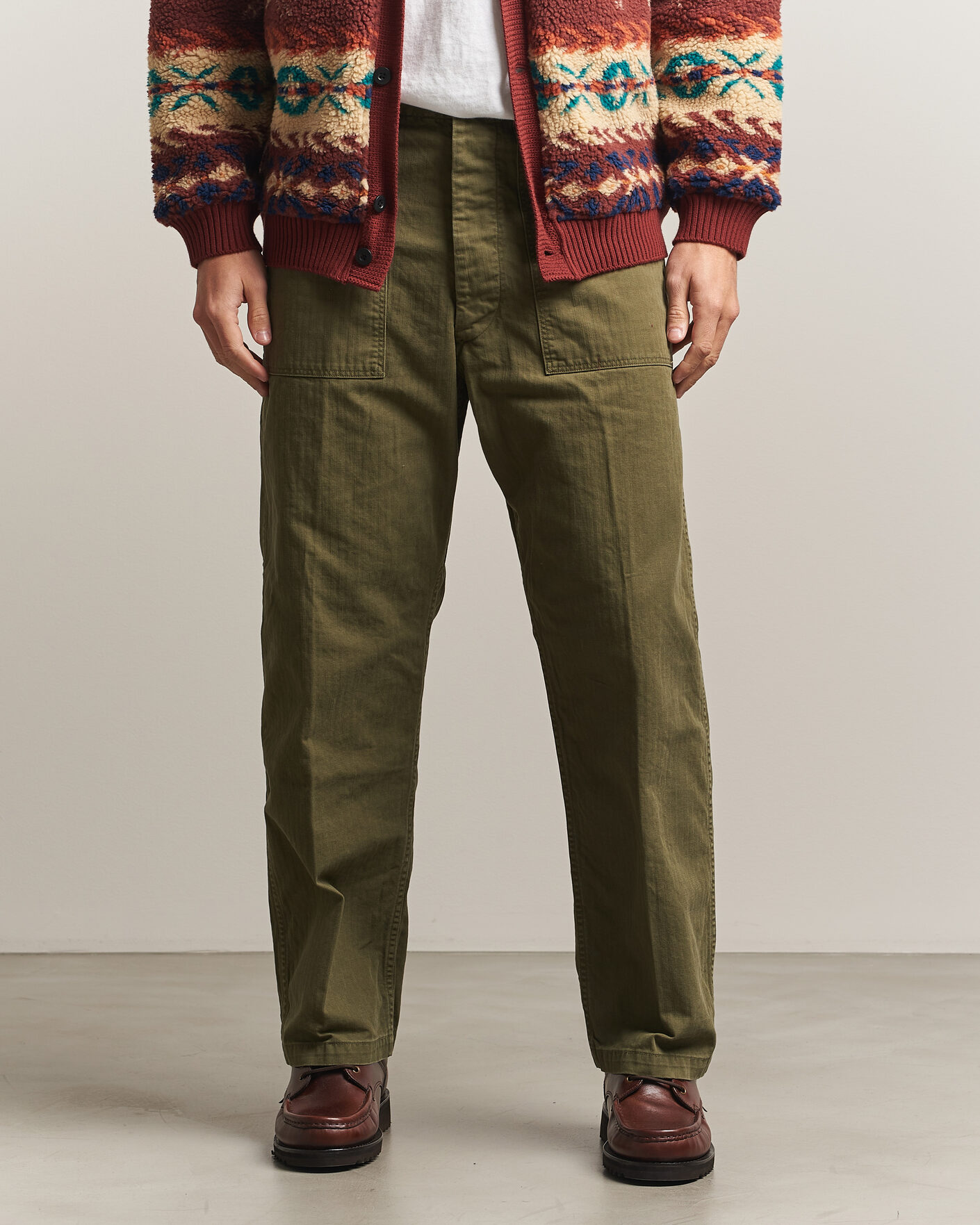 Men | Trousers | orSlow | Vintage Fit Herringbone Fatigue Pants Army Green