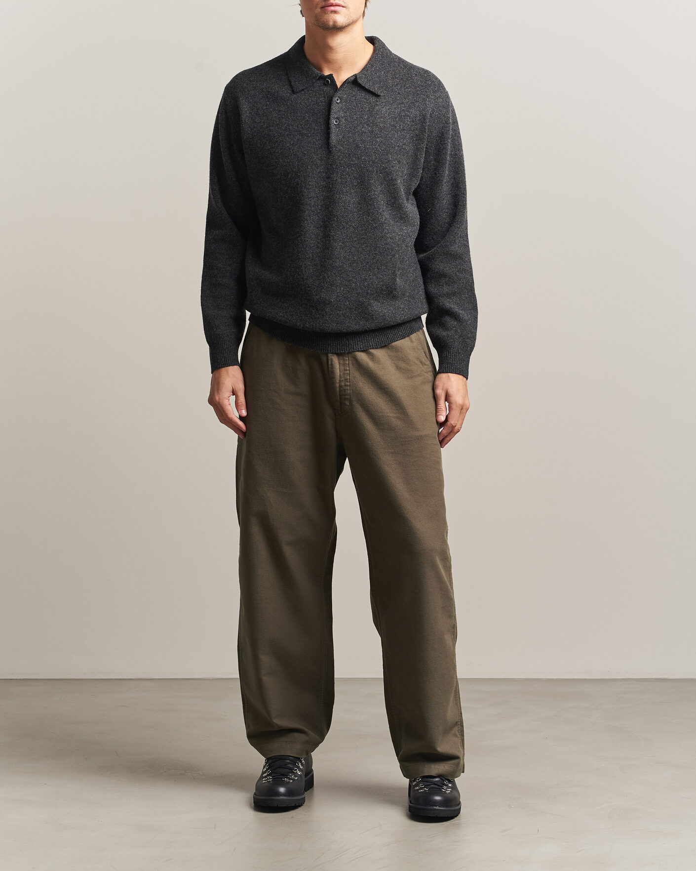 Men | Trousers | orSlow | Wide Fit New Yorker Brushed Trousers Moss Gray