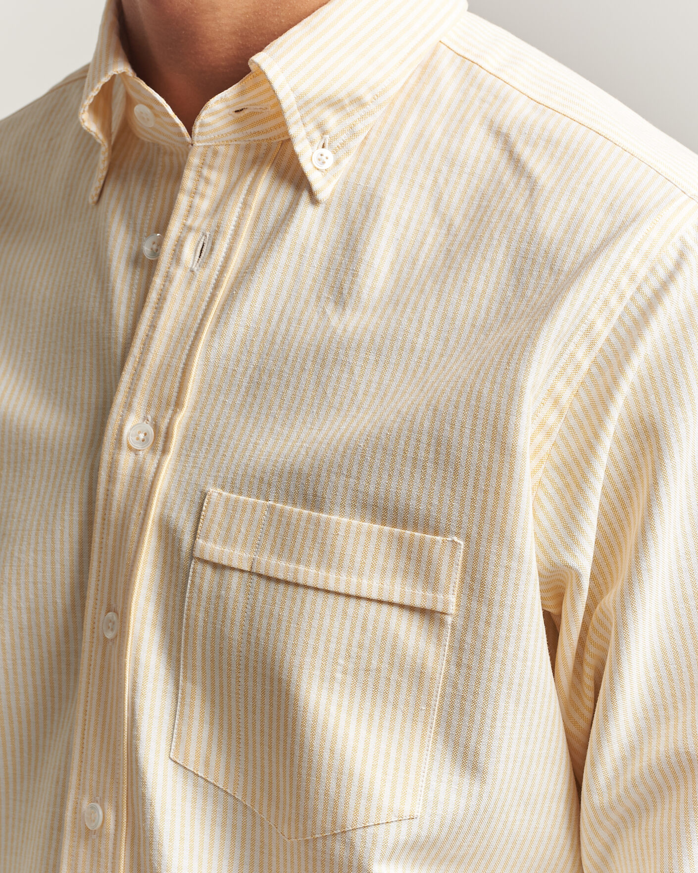 Men | Shirts | Drake's | Striped Button Down Oxford Shirt Yellow