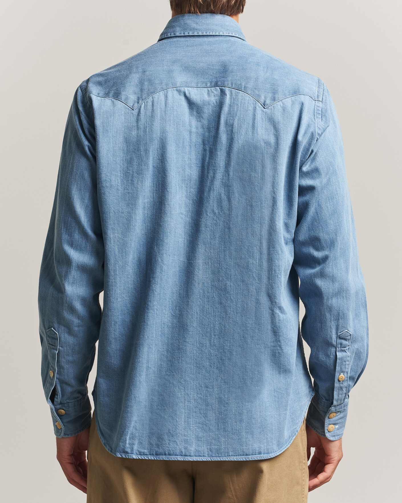 Men | Shirts | Drake's | Denim Western Shirt Bleached Blue