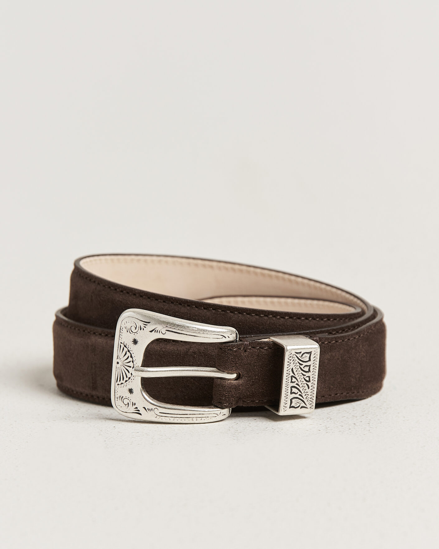 Men | Belts | Drake's | Suede Western Belt Dark Brown