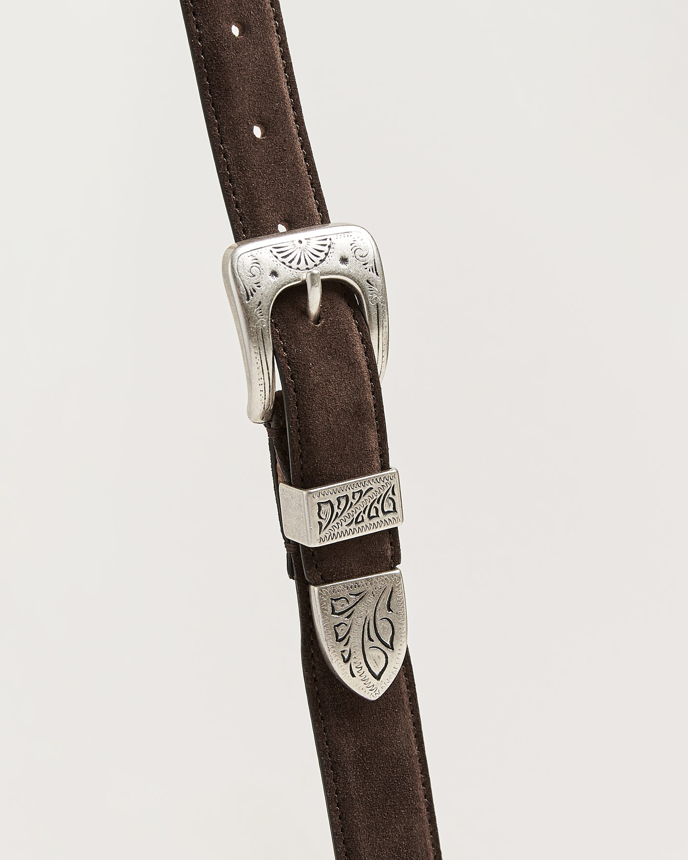 Men | Belts | Drake's | Suede Western Belt Dark Brown