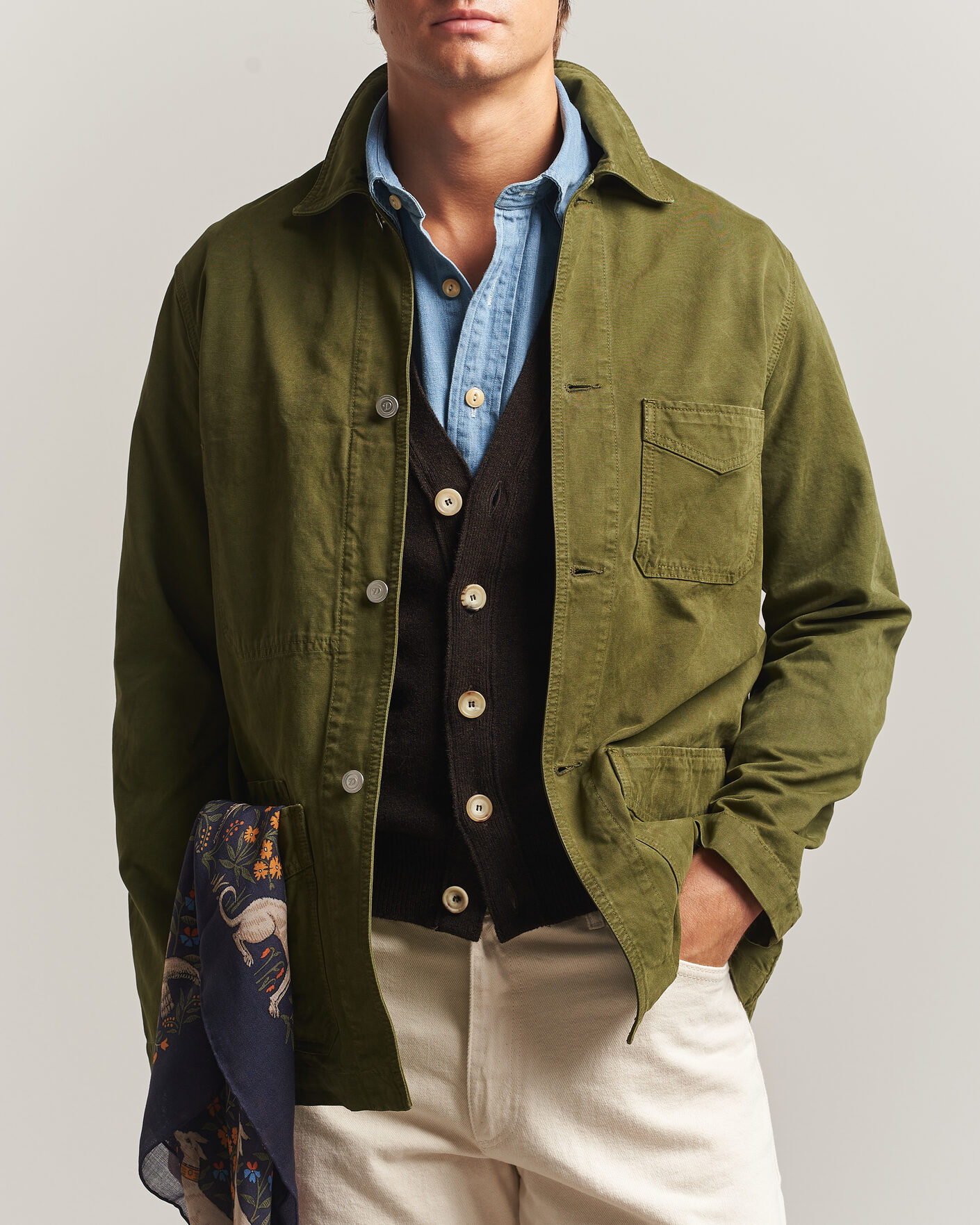 Men | Coats & Jackets | Drake's | Duck Cotton Canvas Chore Jacket Olive