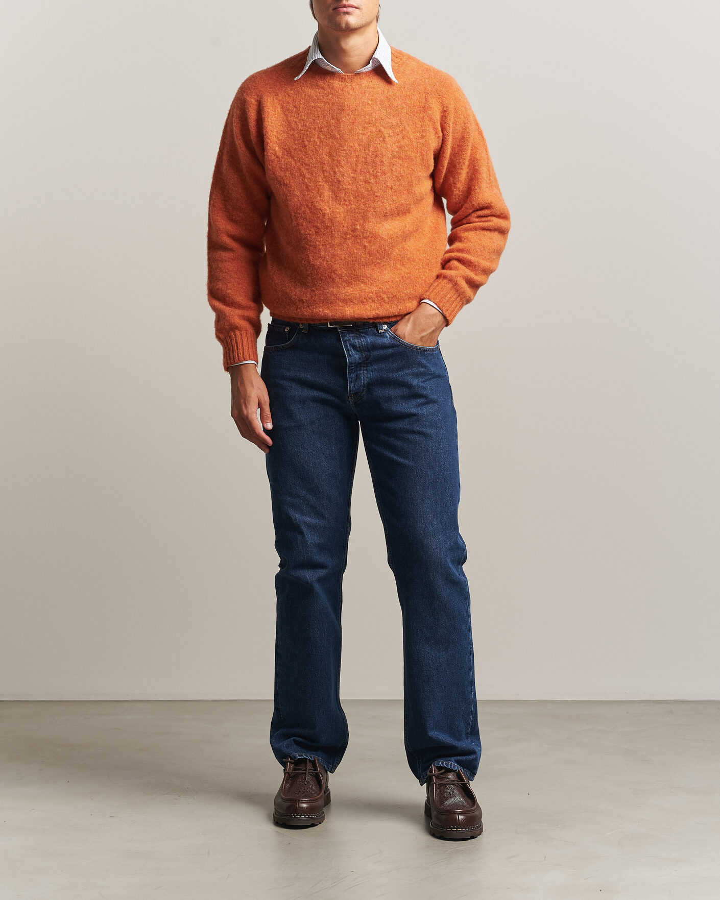 Men | Sweaters & Knitwear | Drake's | Brushed Shetland Crew Orange