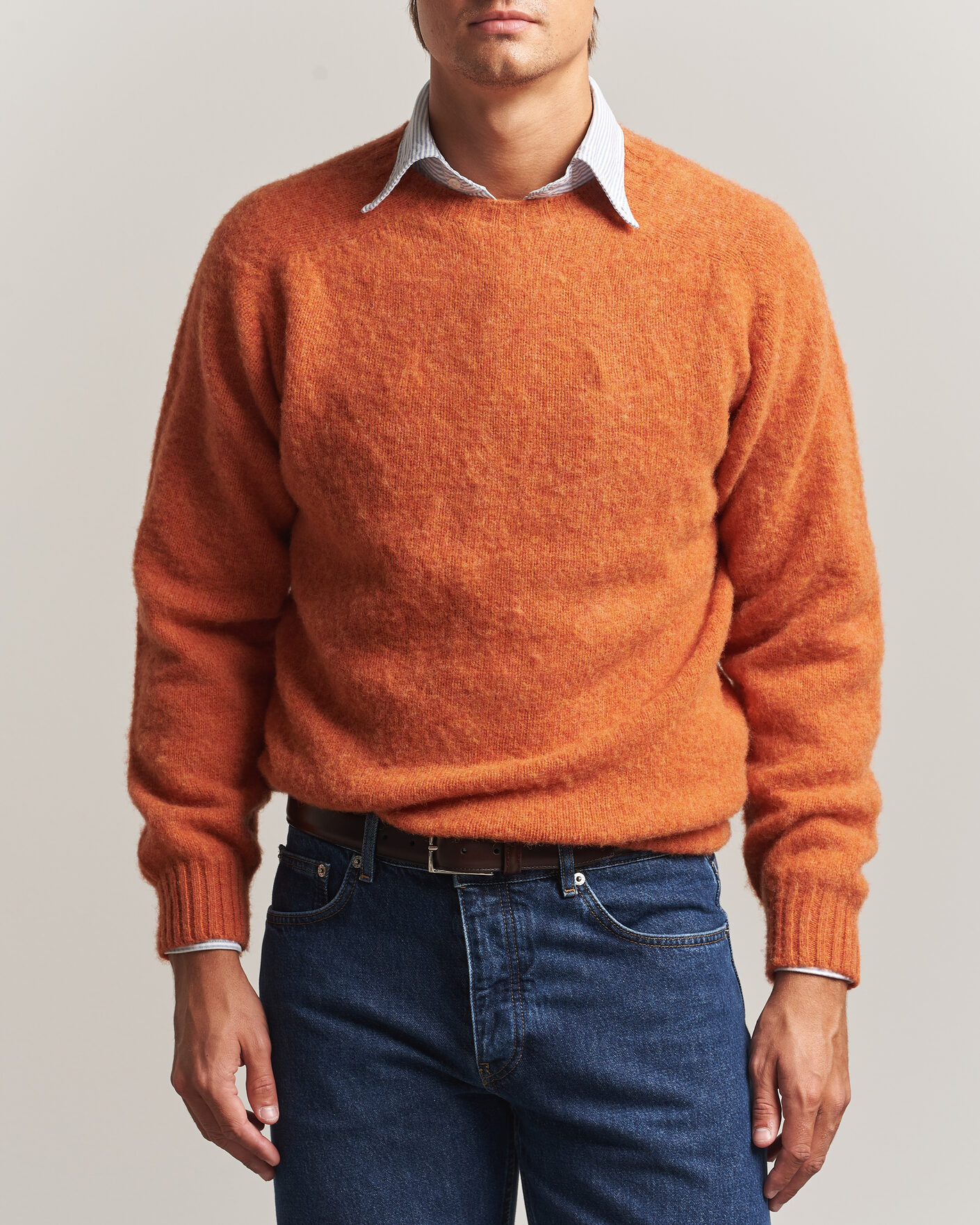 Men | Sweaters & Knitwear | Drake's | Brushed Shetland Crew Orange