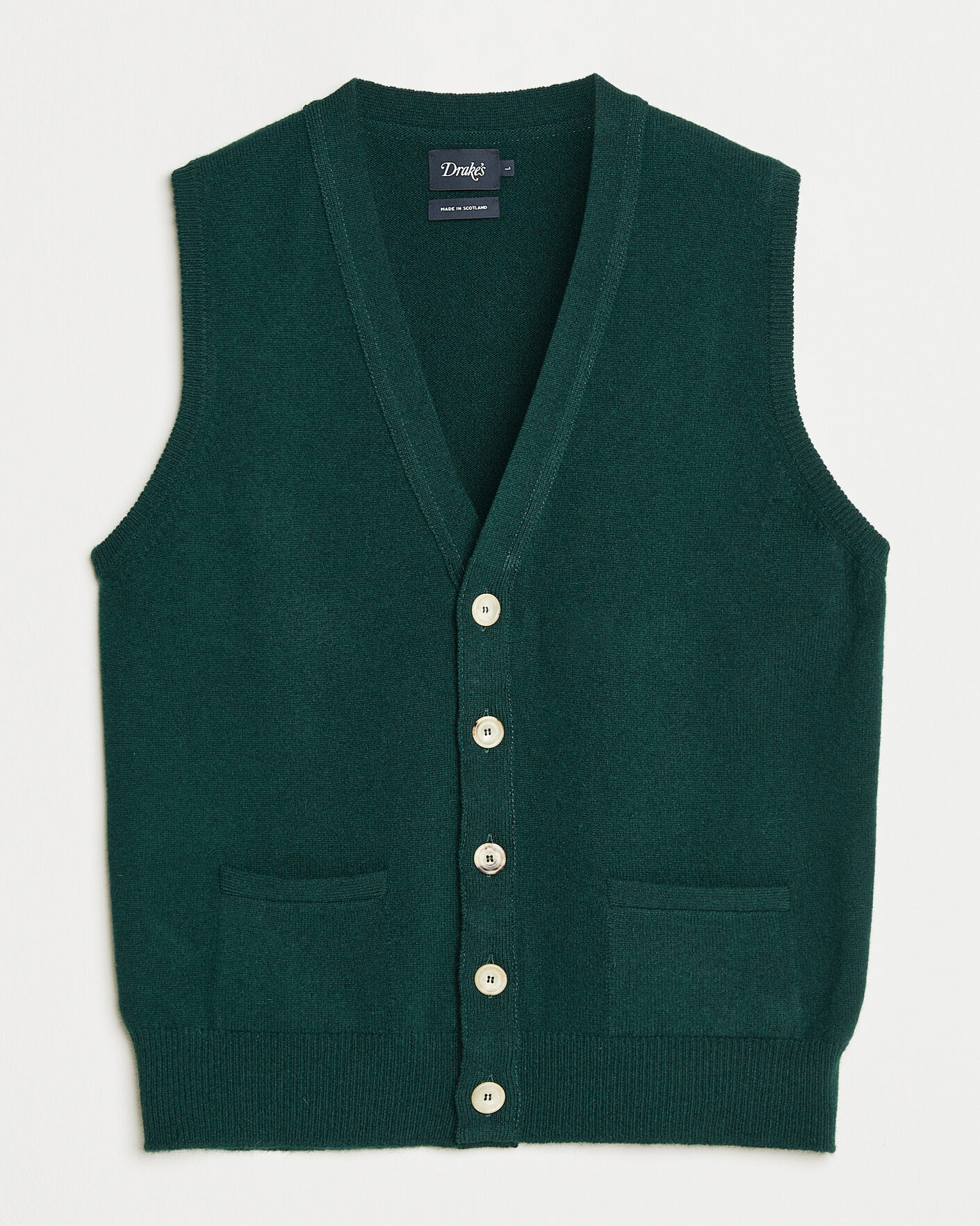 Men | Sweaters & Knitwear | Drake's | Lambswool Vest Cardigan Green