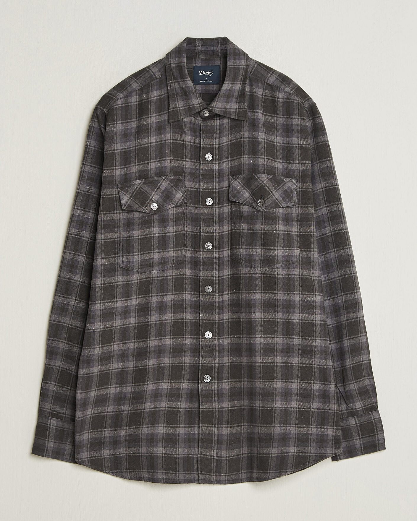 Men | Shirts | Drake's | Cotton/Silk Two Pocket Shirt Grey
