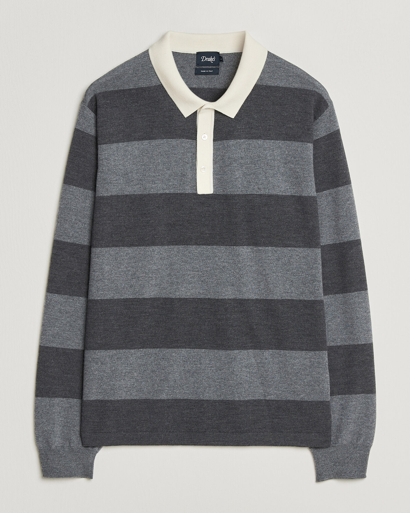 Men | Sweaters & Knitwear | Drake's | Block Stripe Knitted Rugby Mid Grey
