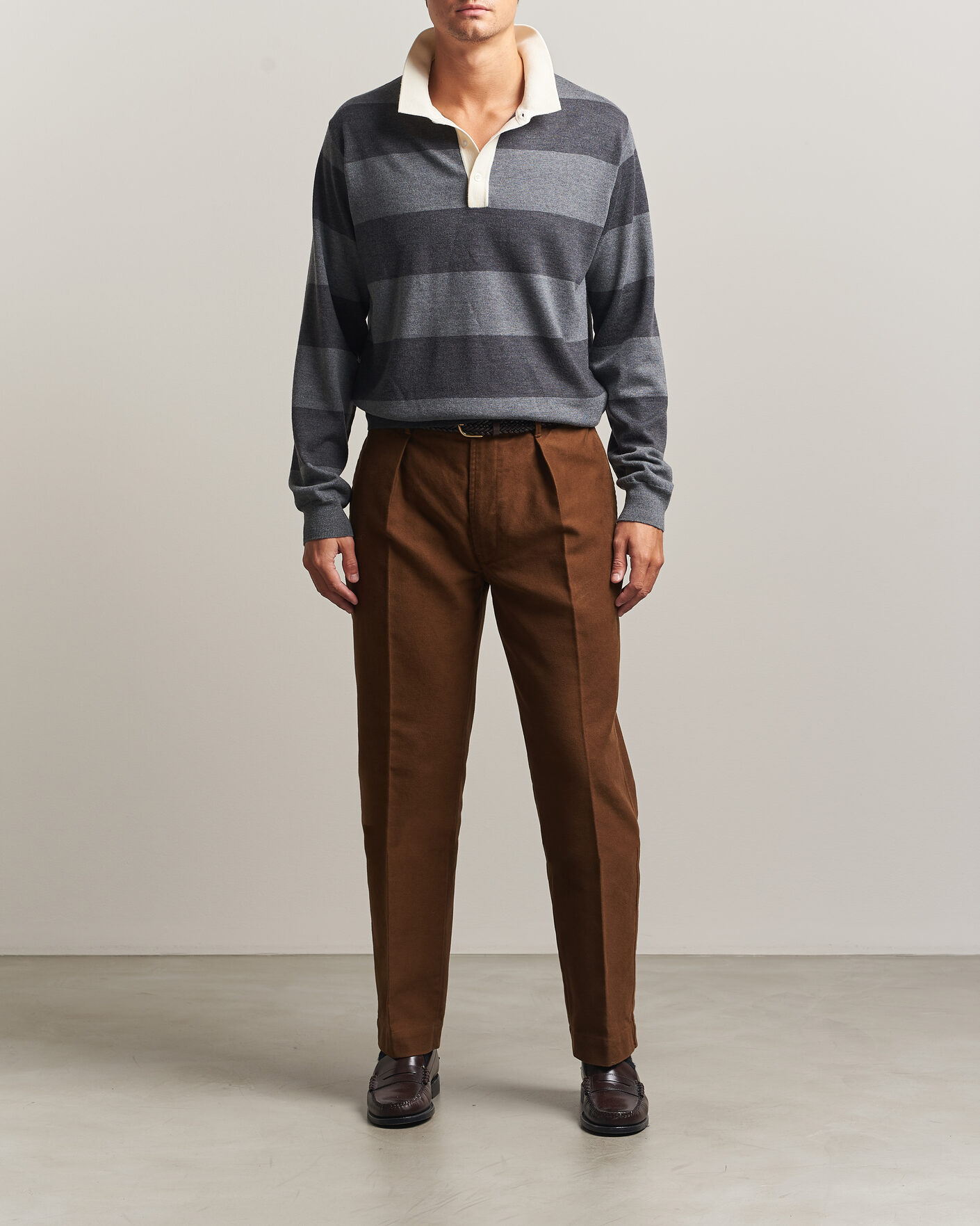 Men | Sweaters & Knitwear | Drake's | Block Stripe Knitted Rugby Mid Grey
