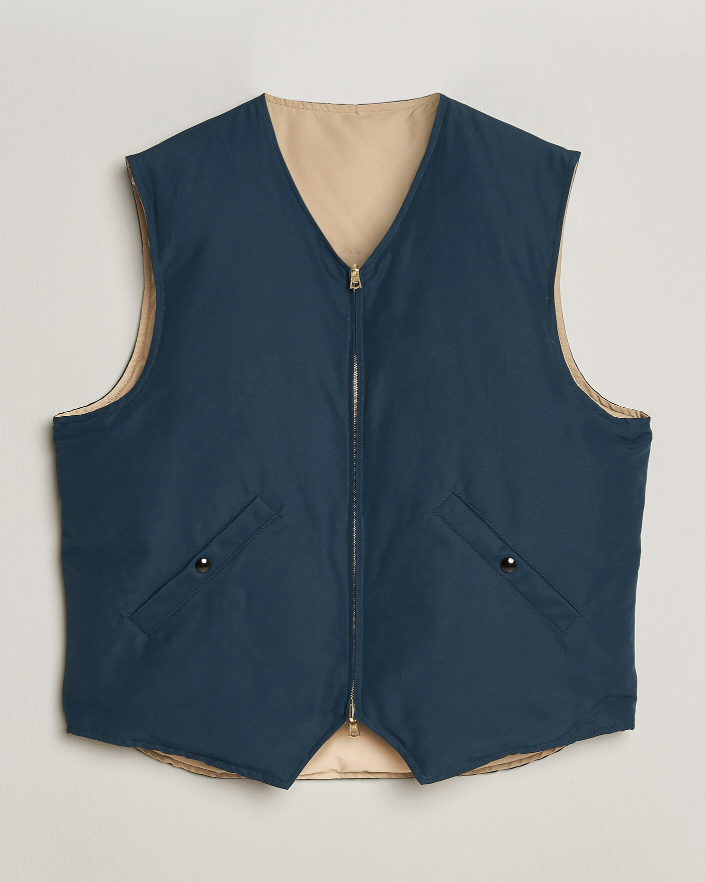 Men | Gilets | Drake's | Reversible Down Vest Petrol/Ecru