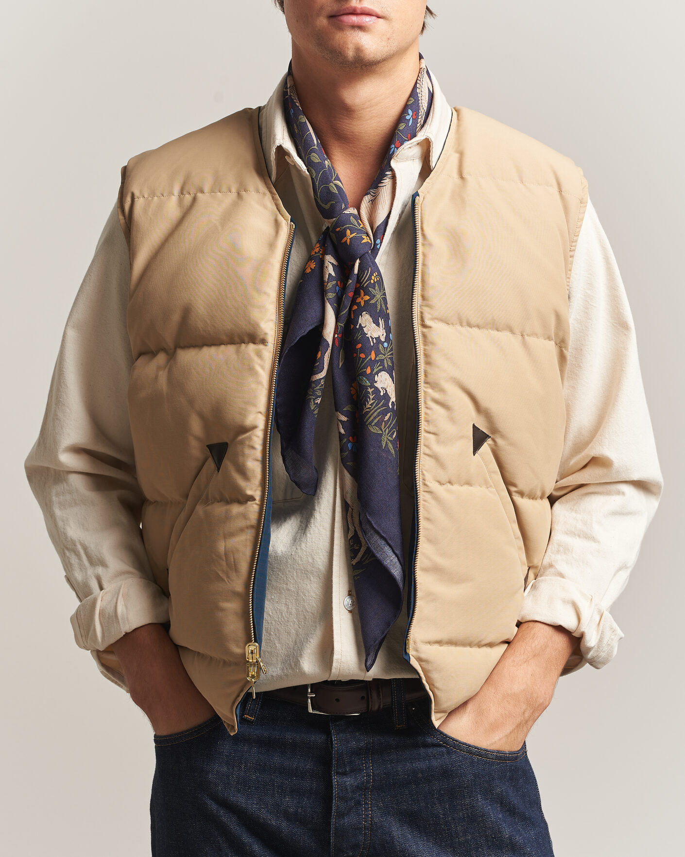 Men | Gilets | Drake's | Reversible Down Vest Petrol/Ecru