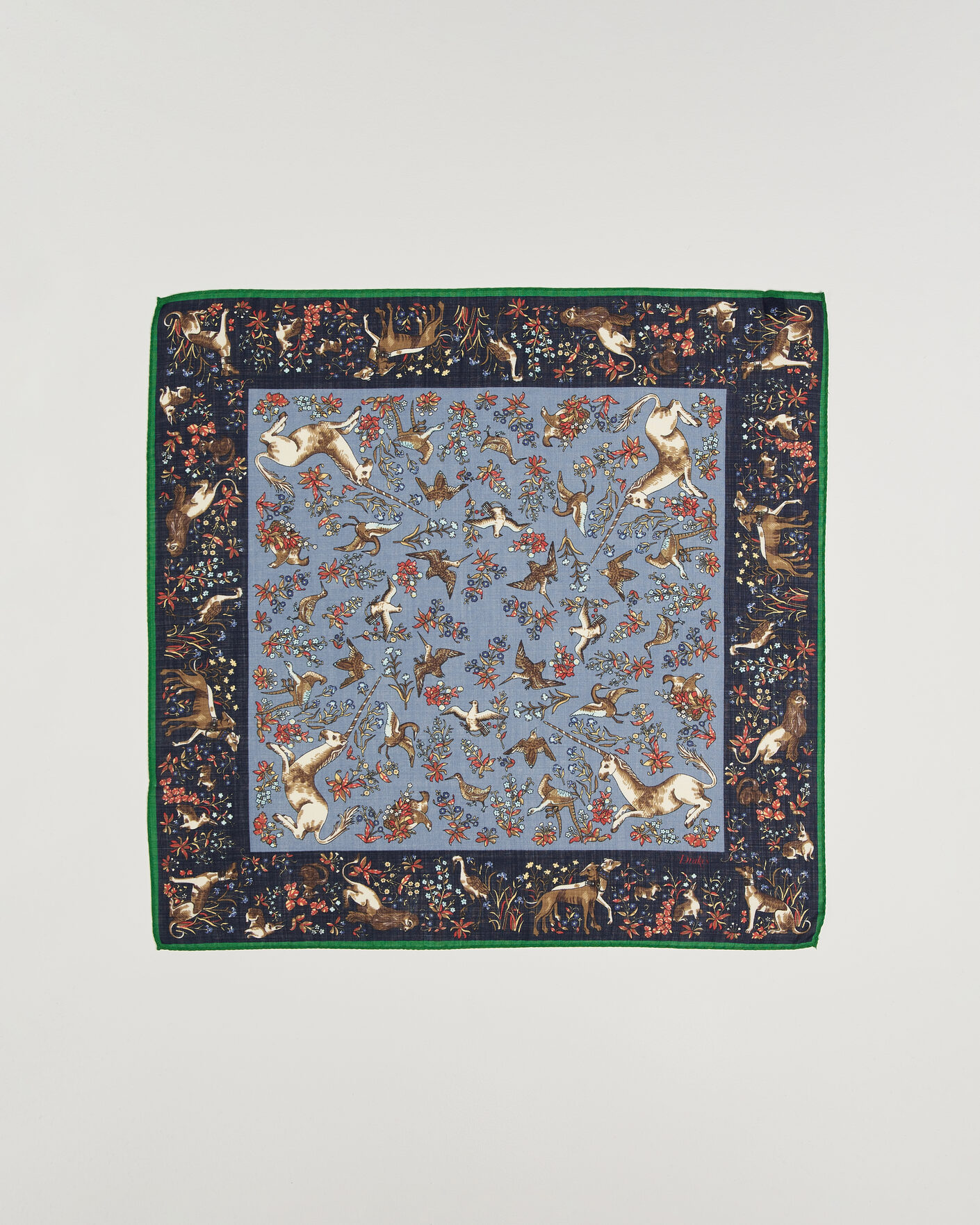 Men | Dress Scarves | Drake's | Unicorn Tapestry Wool/Silk Bandana Navy