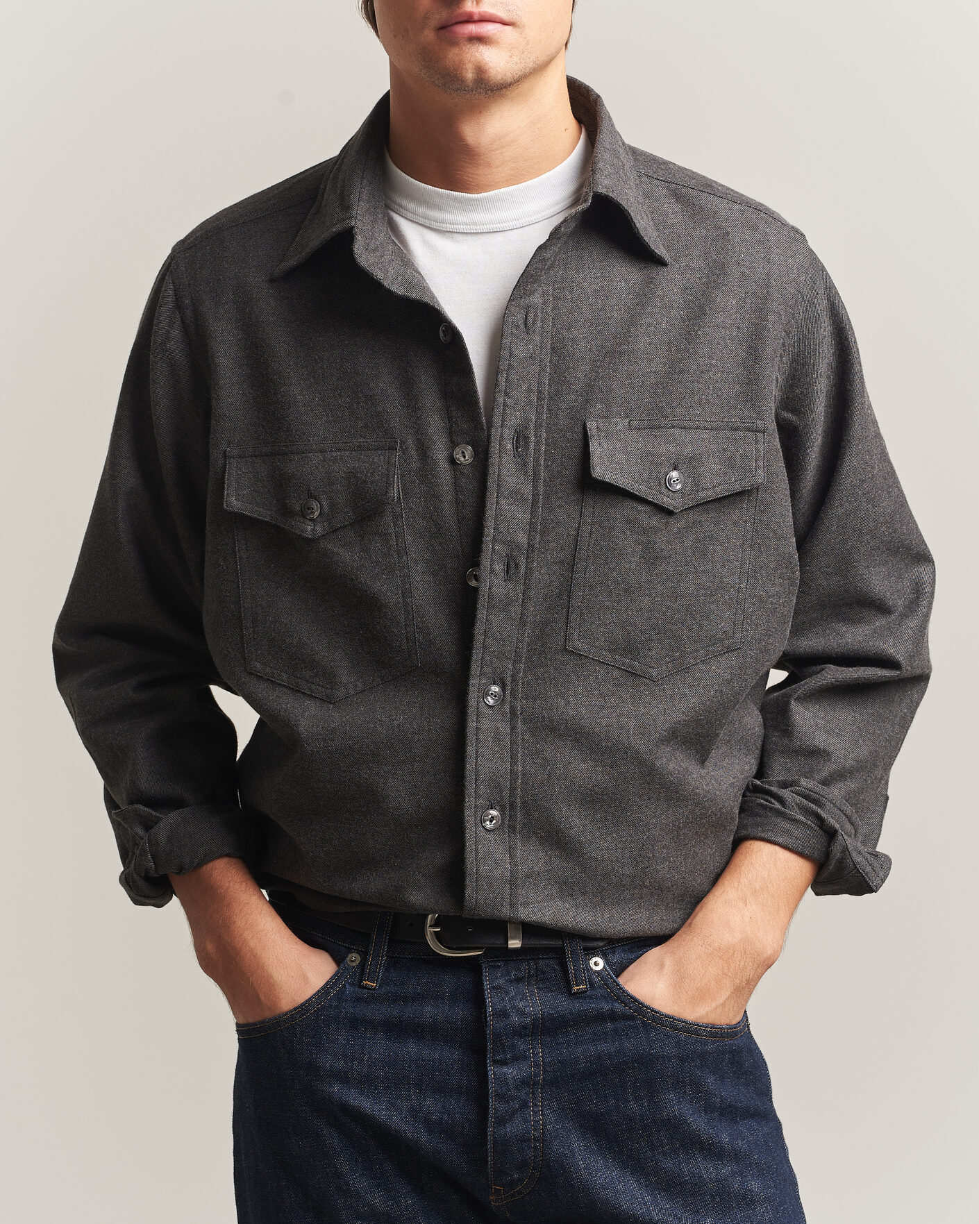 Men | Shirts | Drake's | Two Pocket Casual Shirt Grey