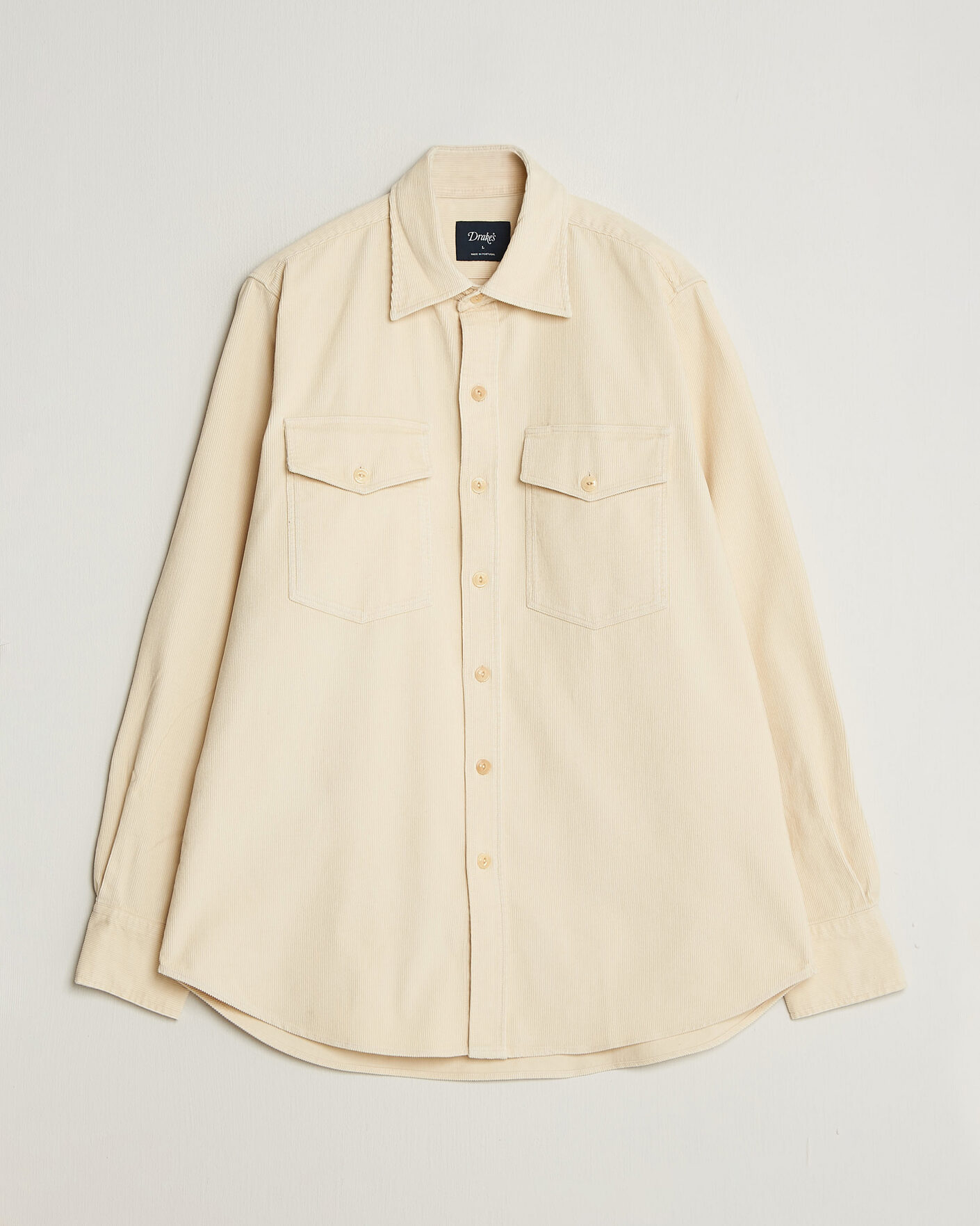 Men | Shirts | Drake's | Two Pocket Corduroy Shirt Ecru
