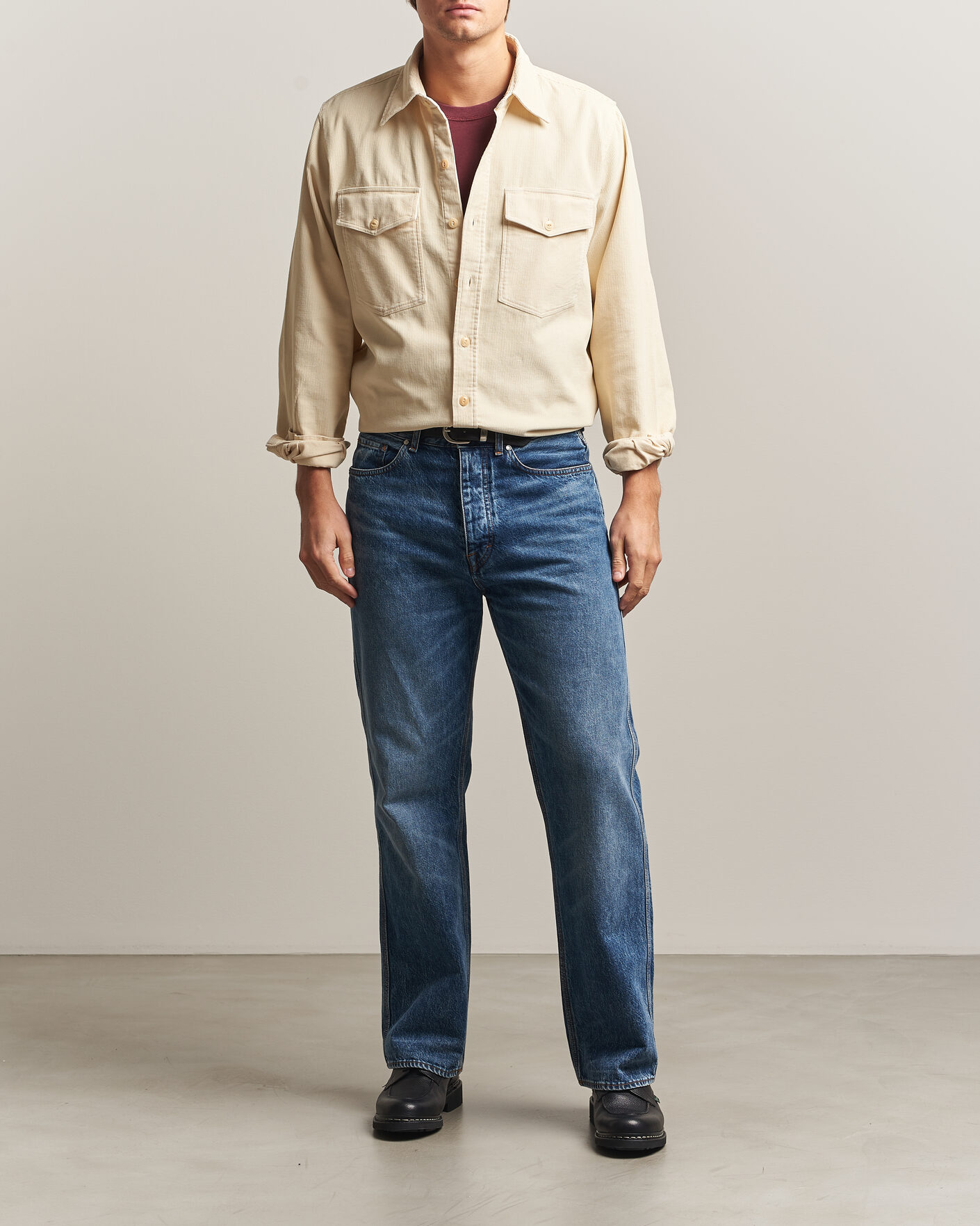 Men | Shirts | Drake's | Two Pocket Corduroy Shirt Ecru
