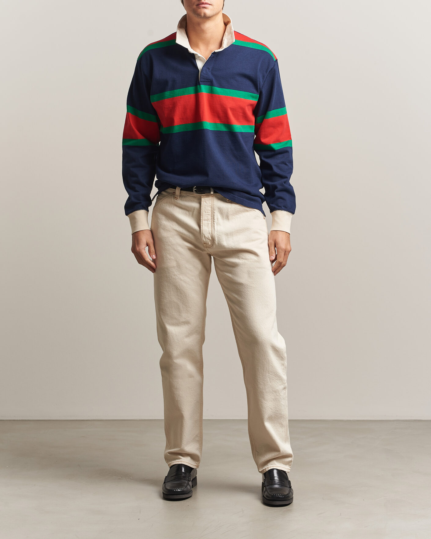 Men | Sweaters & Knitwear | Drake's | Middle Stripe Rugby Navy/Red/Green