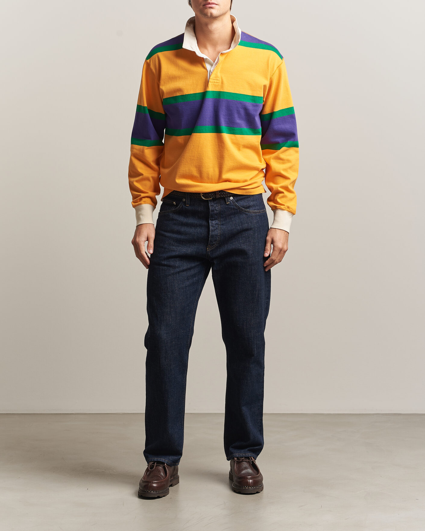 Men | Sweaters & Knitwear | Drake's | Block Stripe Rugby Yellow