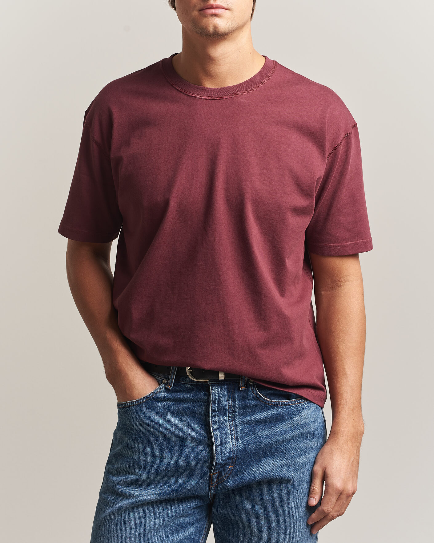 Men | T-Shirts | Drake's | O´Clock Back Print Hiking T-Shirt Dark Plum