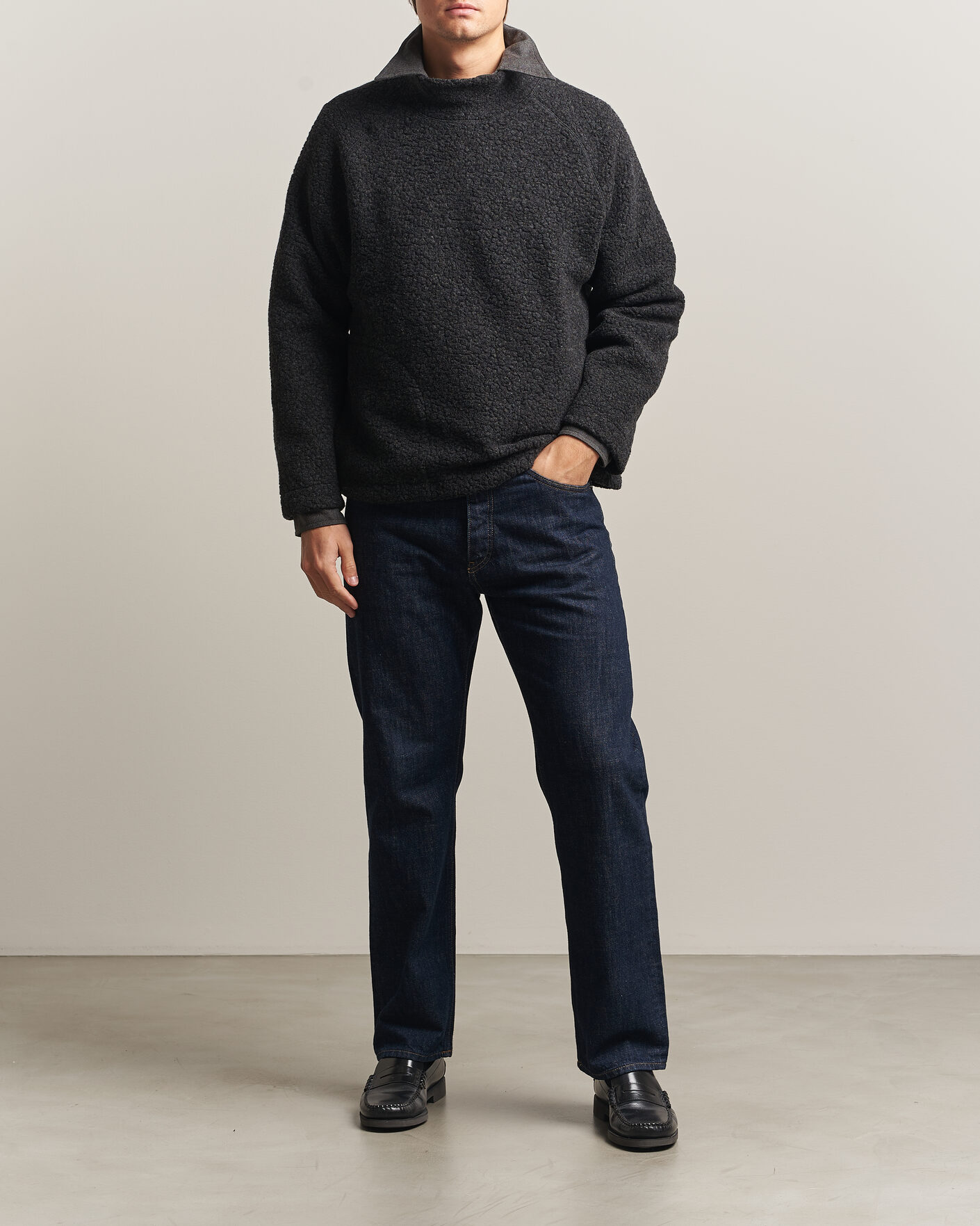 Men | Sweaters & Knitwear | Drake's | Mock Neck Fleece Grey